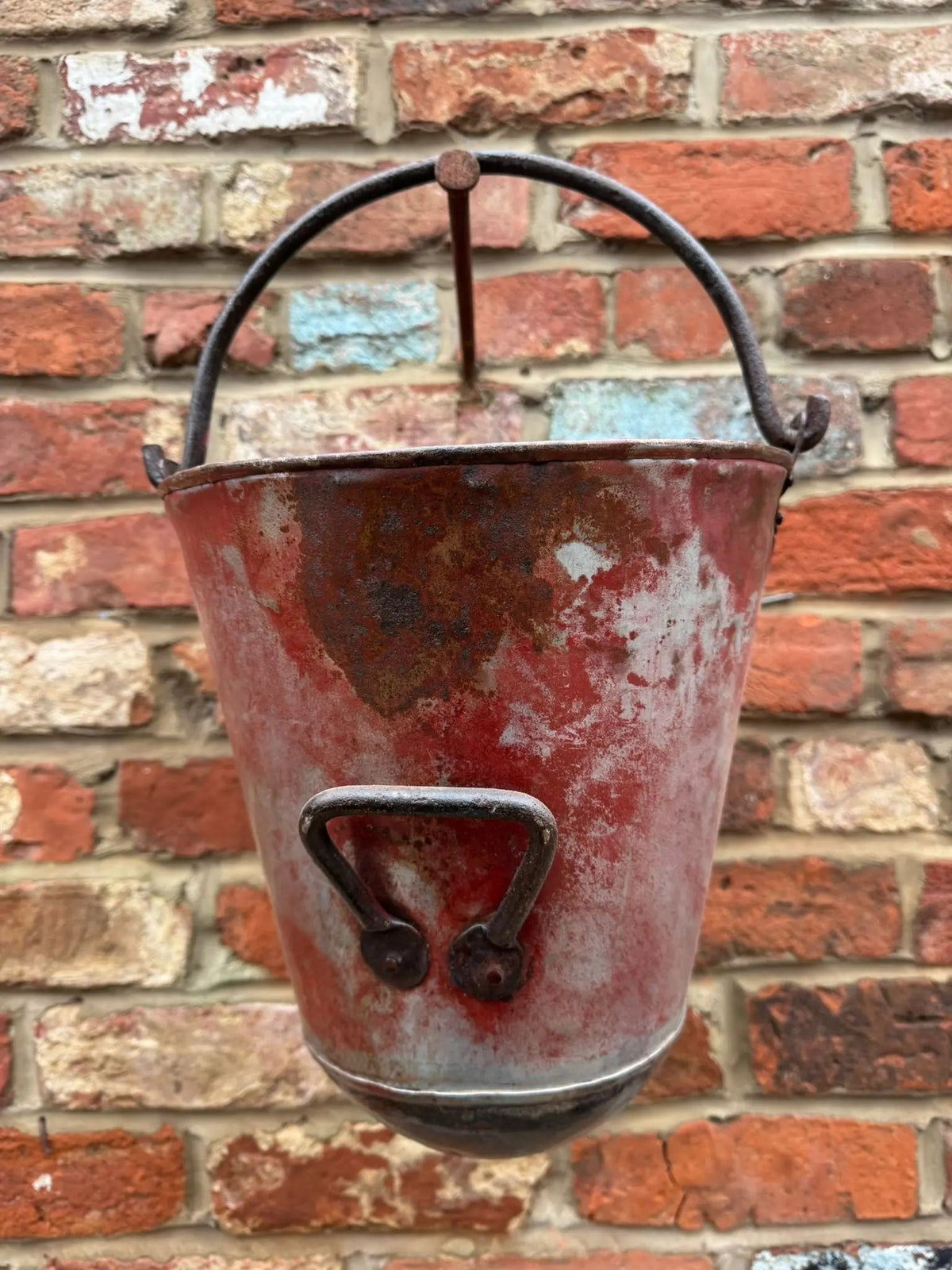 Vintage Galvanised Hanging Fire Bucket Planter - Reclaimed Steel Pot
