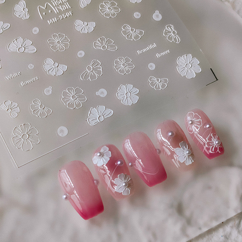 LuLuFun Studio White Flower Nail Art Decals – Floral Manicure Stickers