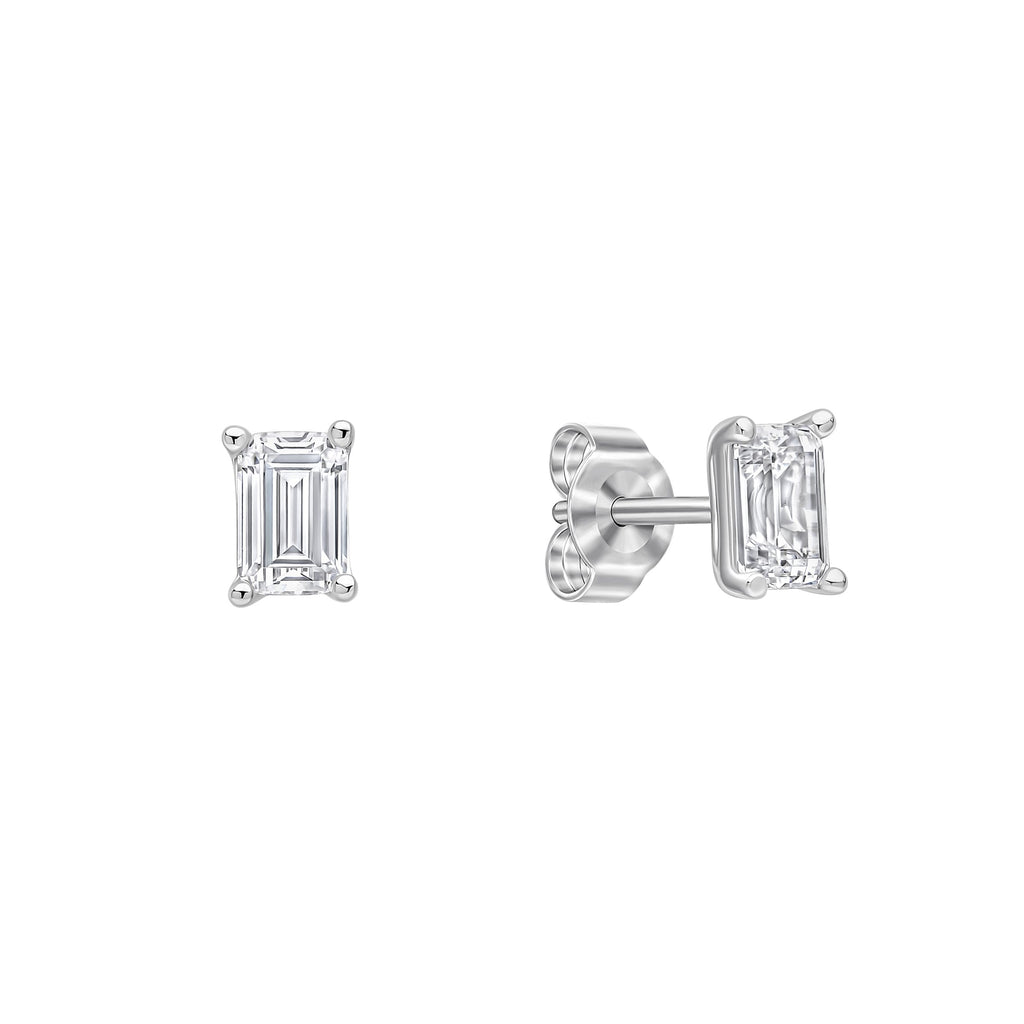 Diamonfire Emerald Cut Zirconia Stud Earrings in Sterling Silver