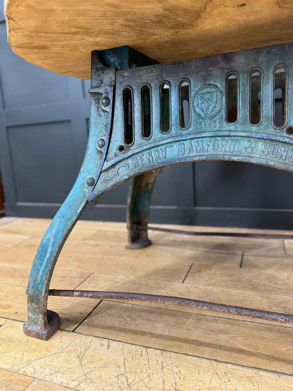 Vintage Industrial kitchen Dining Table Island Bar Maple Top Cast Iron Base