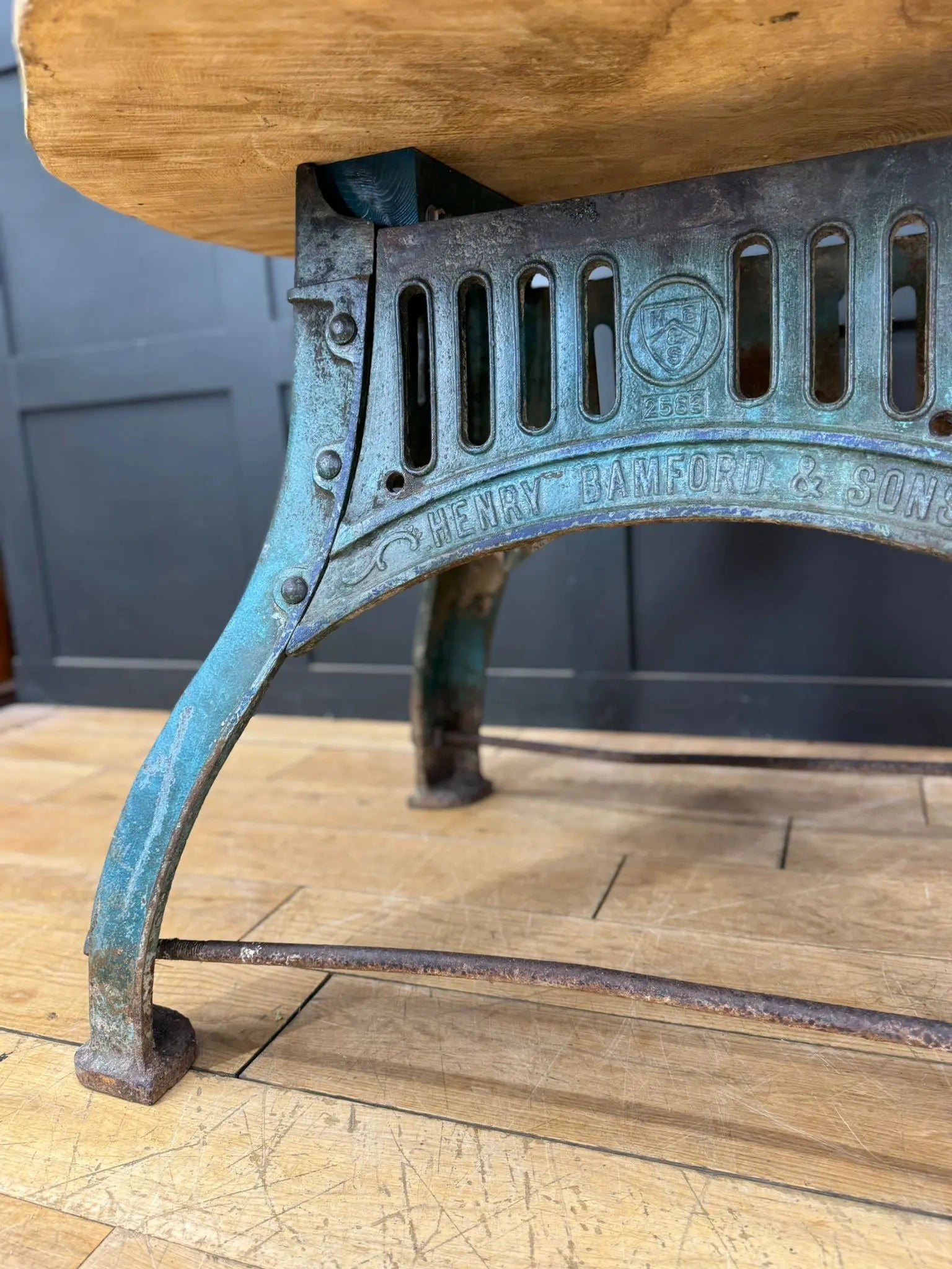 Vintage Industrial kitchen Dining Table Island Bar Maple Top Cast Iron Base