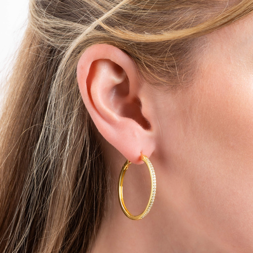Diamonfire 33mm Large Hoop Earrings | Sterling Silver & Shell Pearl