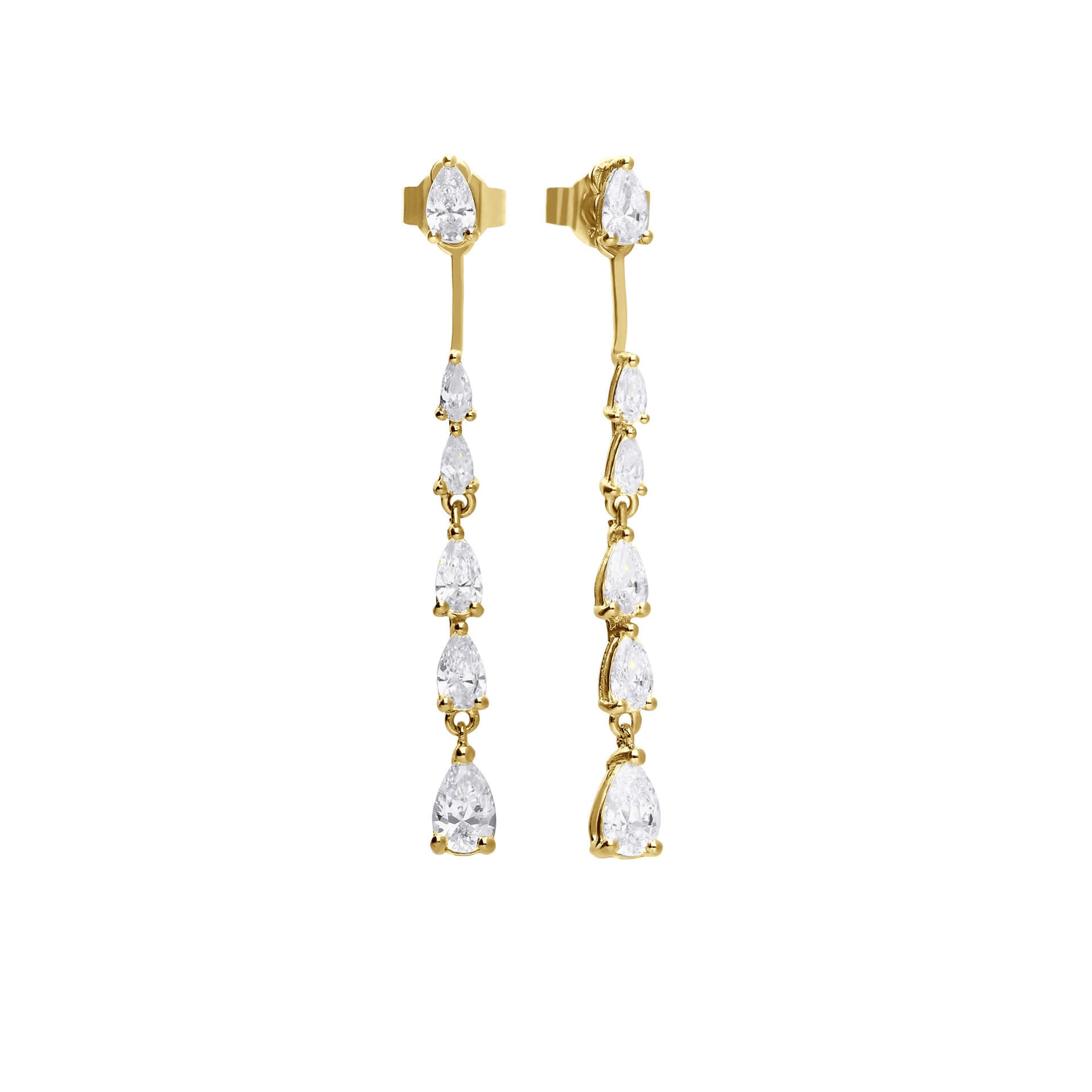 Diamonfire Sterling Silver Teardrop Front Stud and Back Drop Earrings