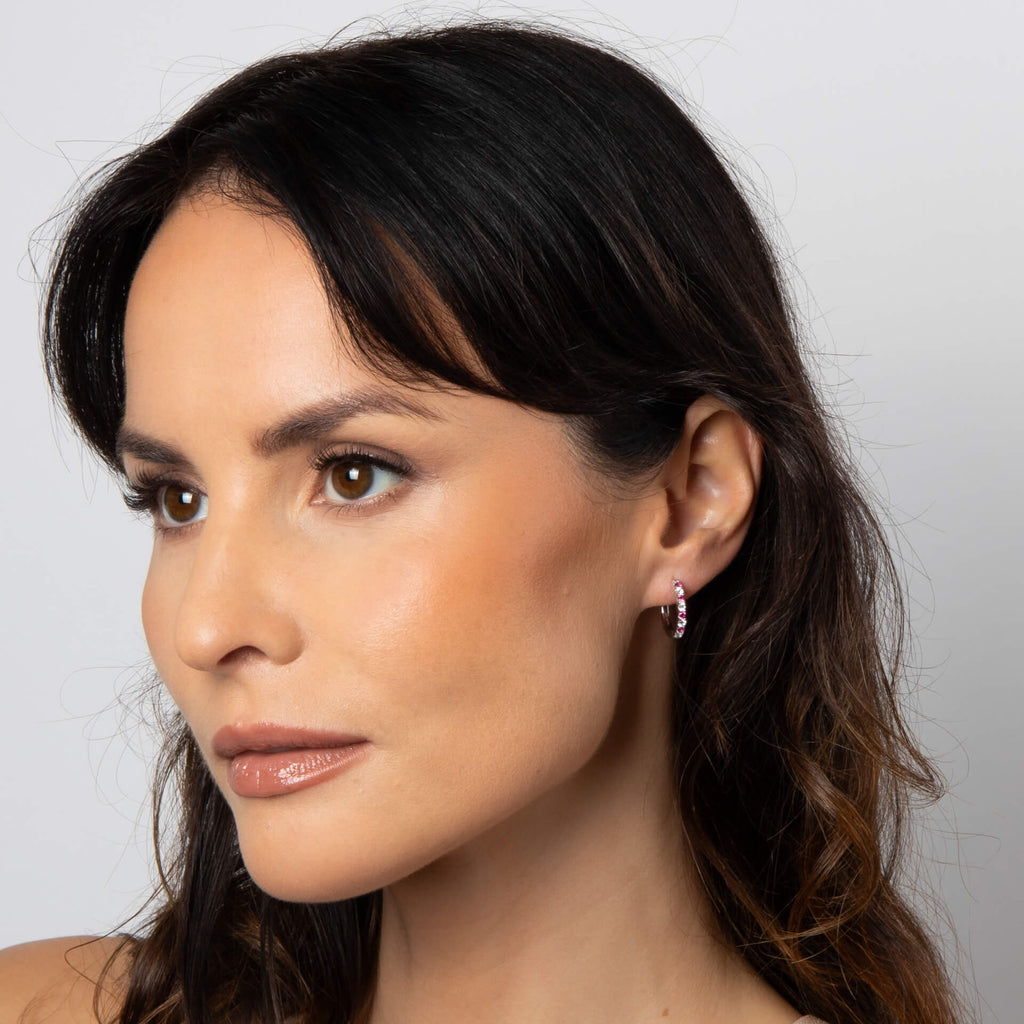 Diamonfire Two Tone Zirconia Hoop Earrings in Triple Plated Silver
