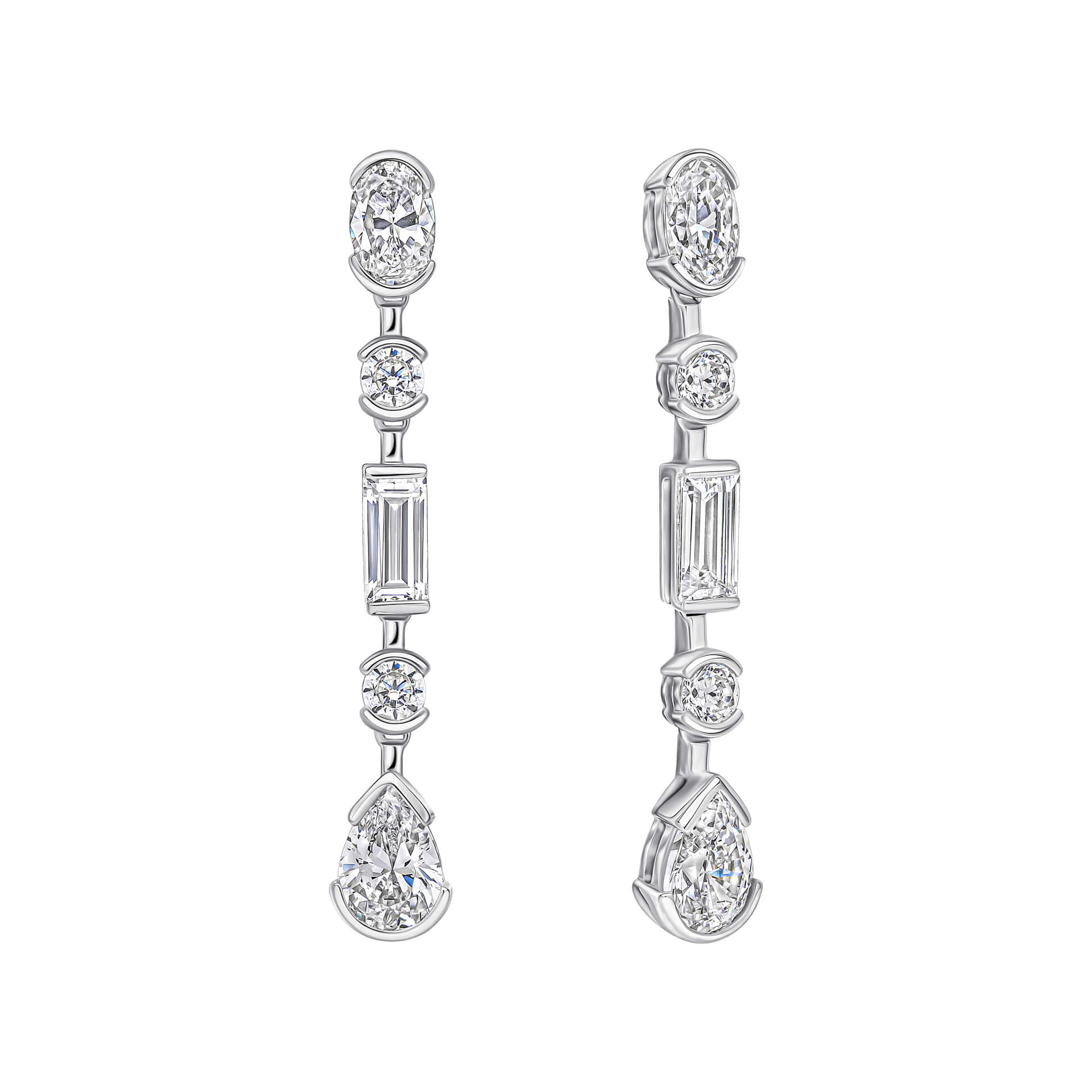 Gecko Jewellery Elongated Half Bezel Drop Earrings in Sterling Silver