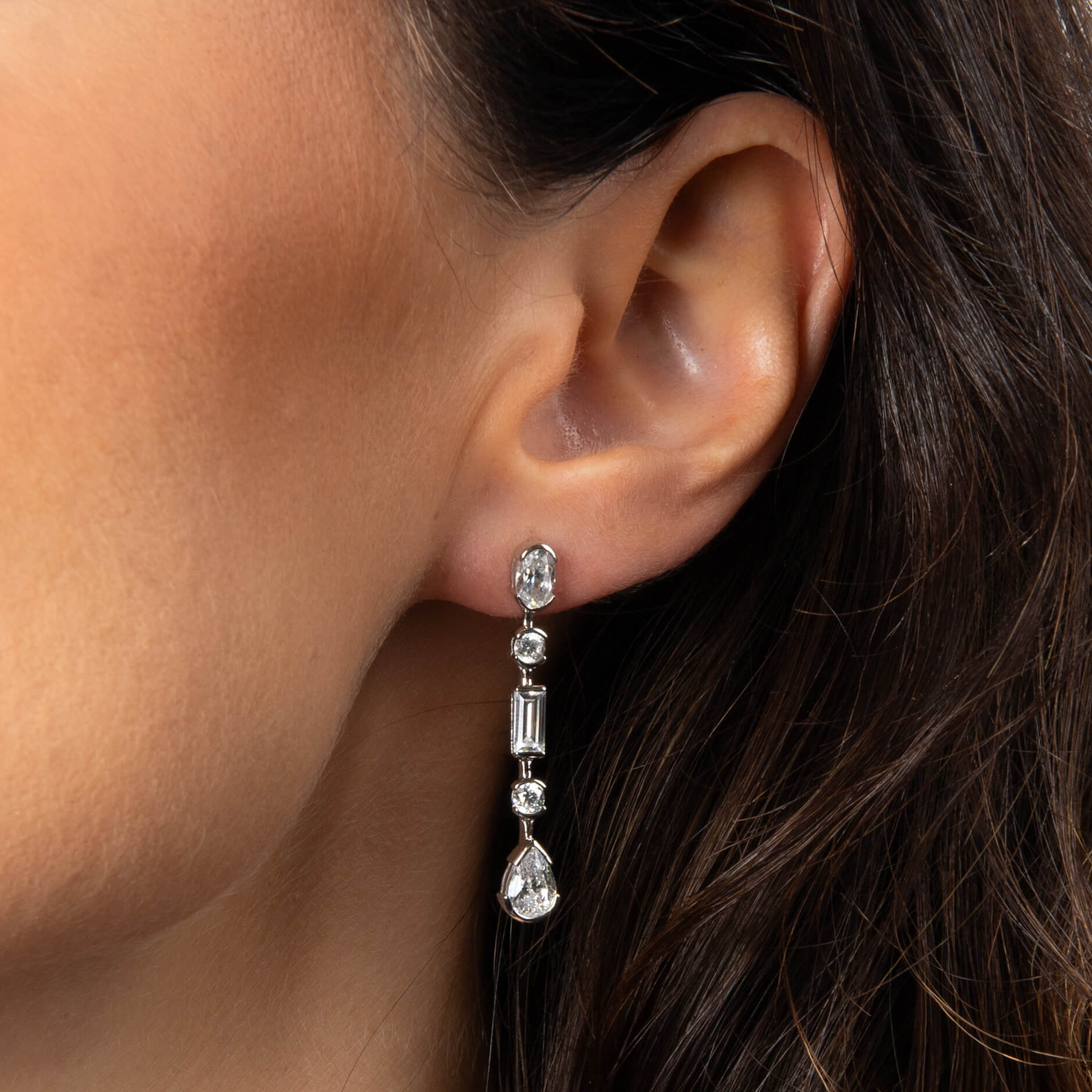 Gecko Jewellery Elongated Half Bezel Drop Earrings in Sterling Silver