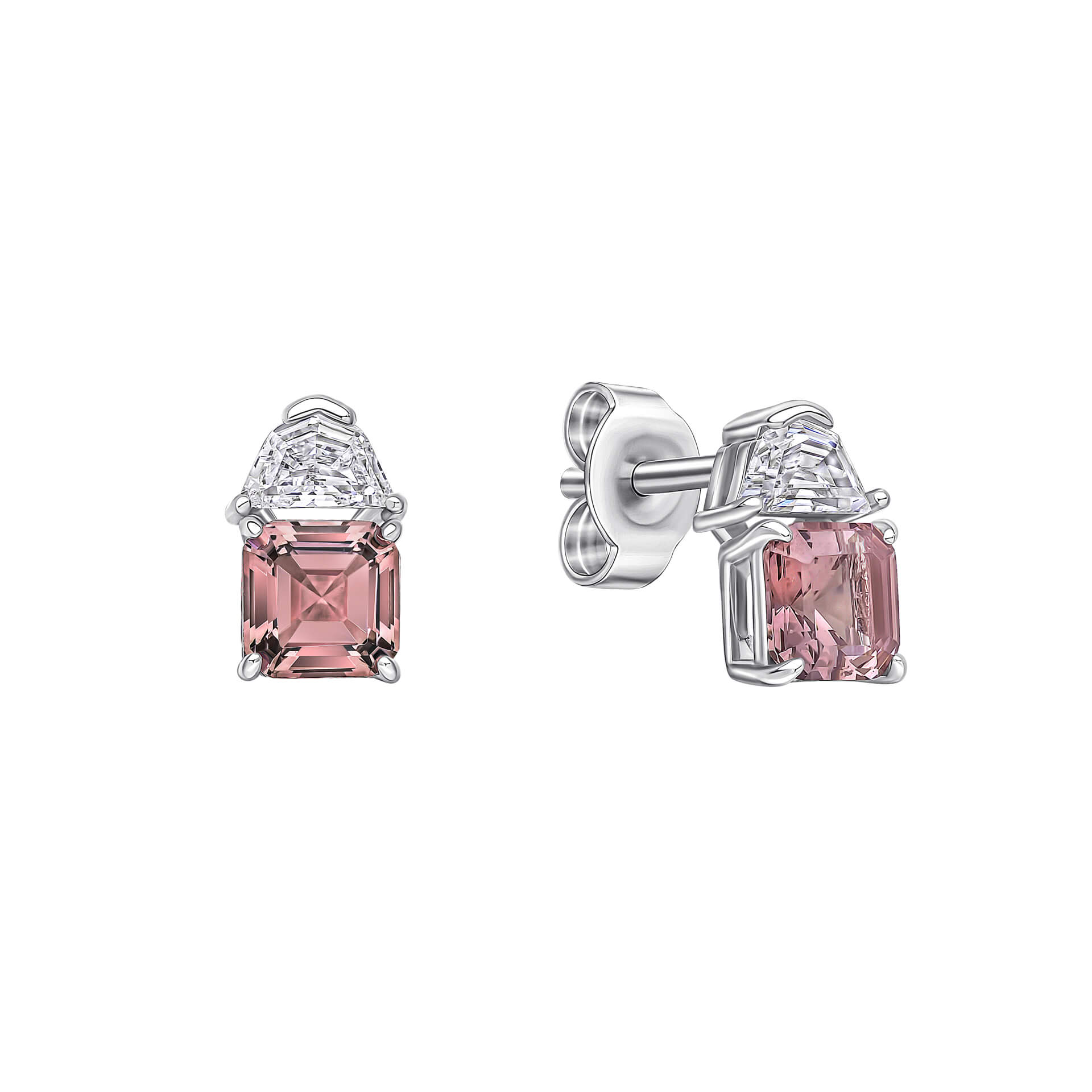 Gecko Jewellery Square Cut Sterling Silver Earrings with Zirconia