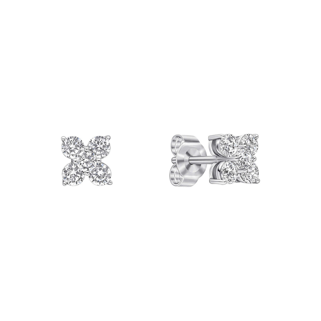 Gecko Jewellery Zirconia Cluster Flower Stud Earrings in Sterling Silver