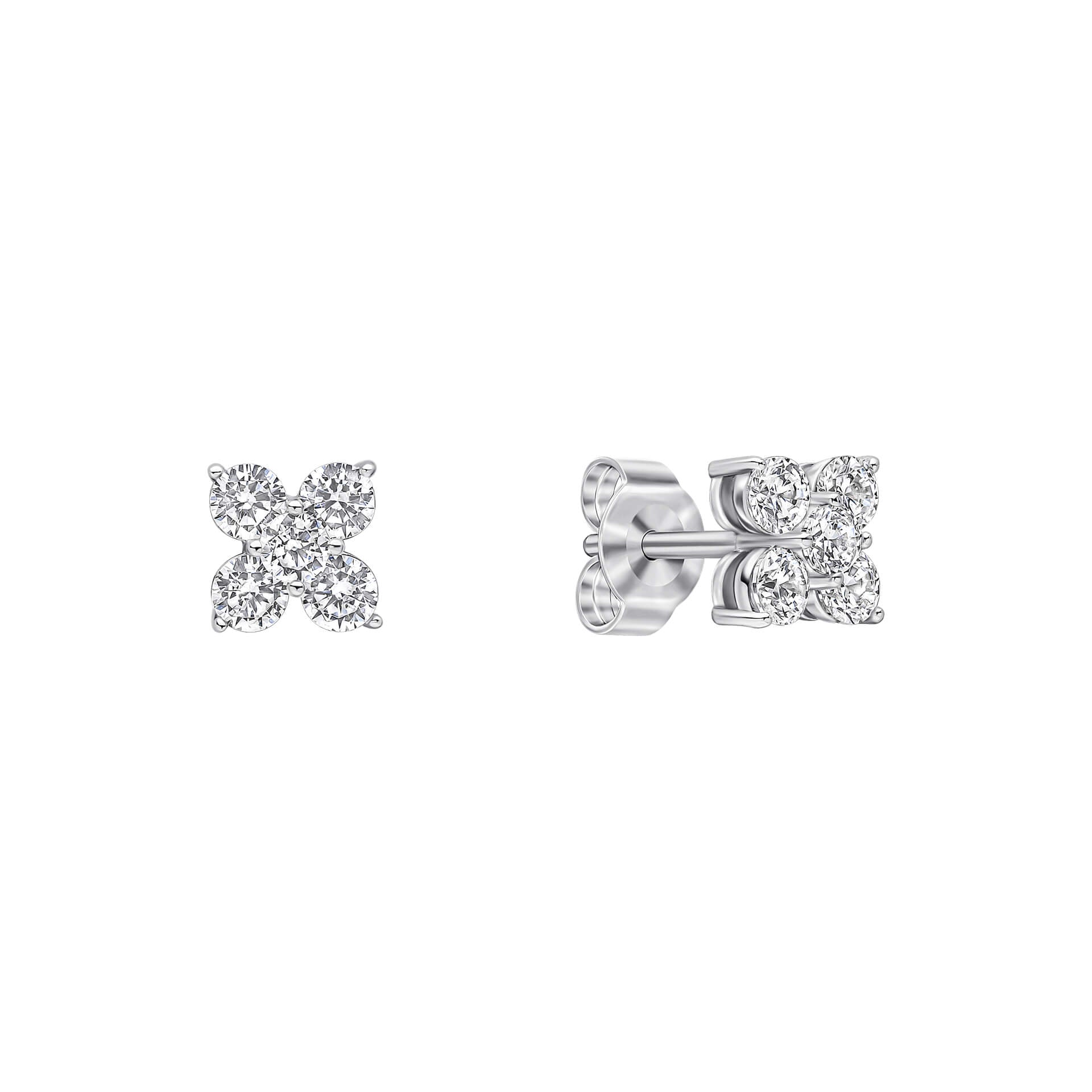 Gecko Jewellery Zirconia Cluster Flower Stud Earrings in Sterling Silver