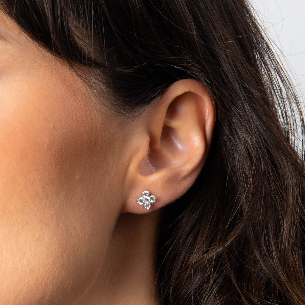 Gecko Jewellery Zirconia Cluster Flower Stud Earrings in Sterling Silver