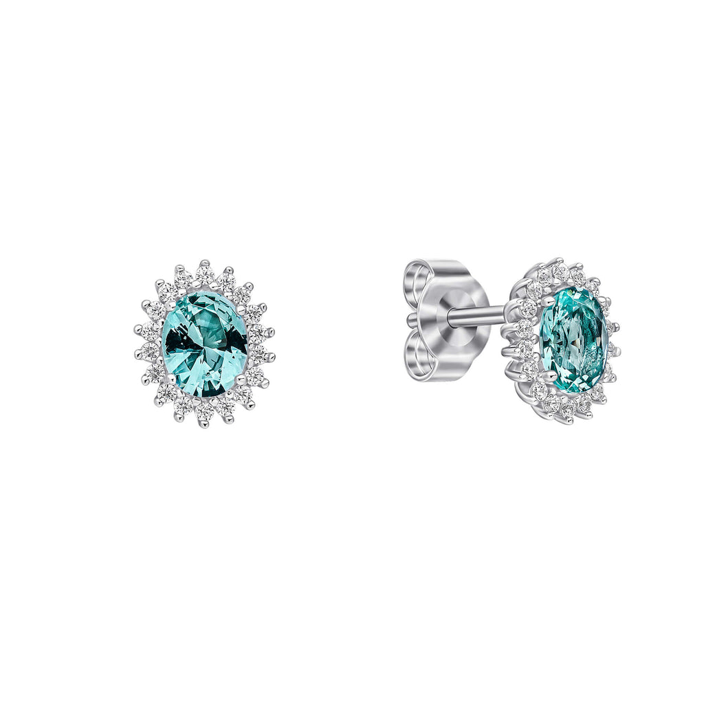 Gecko Jewellery Oval Zirconia Pave Stud Earrings in Sterling Silver