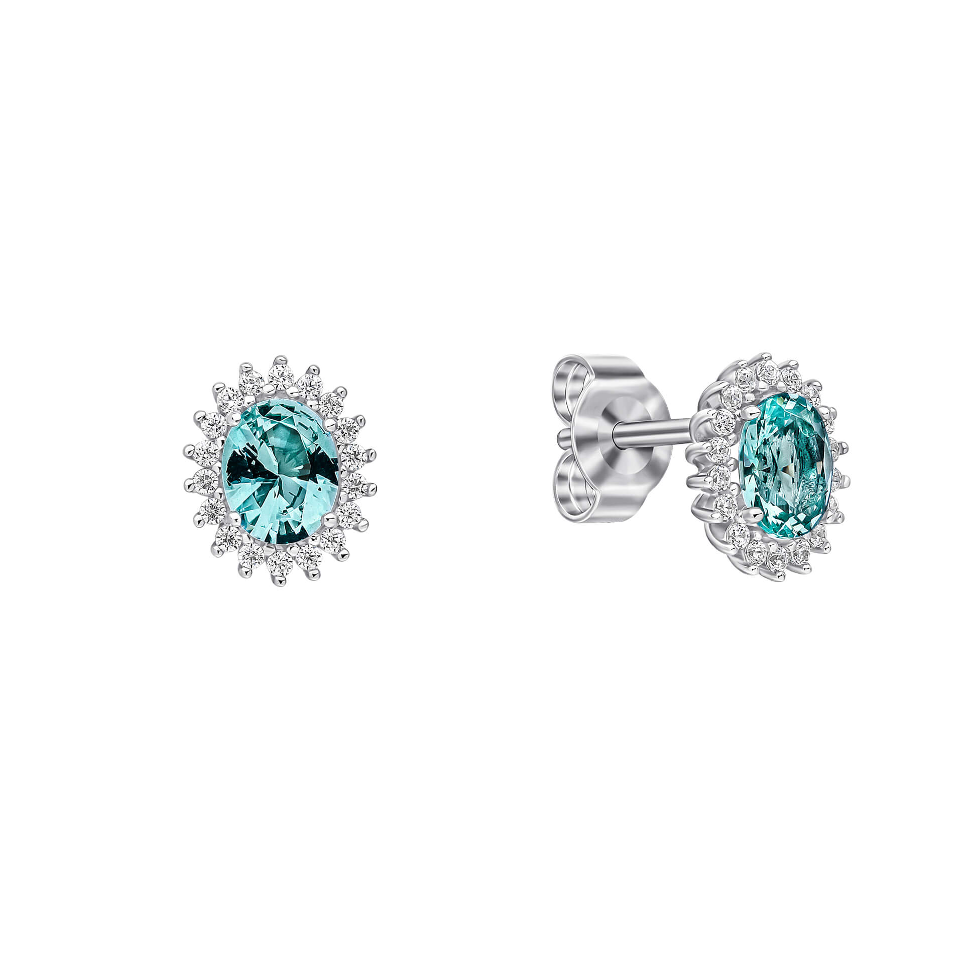 Gecko Jewellery Oval Zirconia Pave Stud Earrings in Sterling Silver