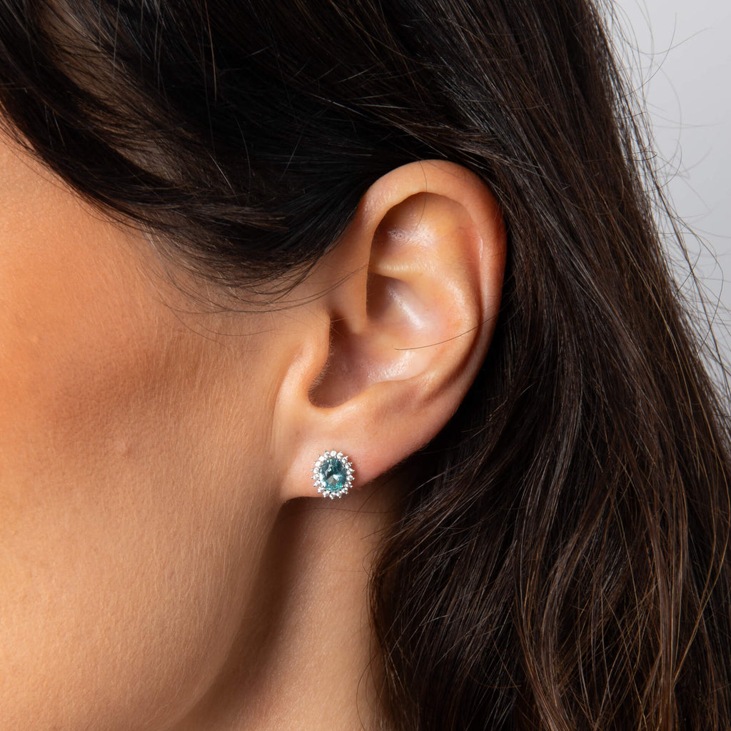 Gecko Jewellery Oval Zirconia Pave Stud Earrings in Sterling Silver