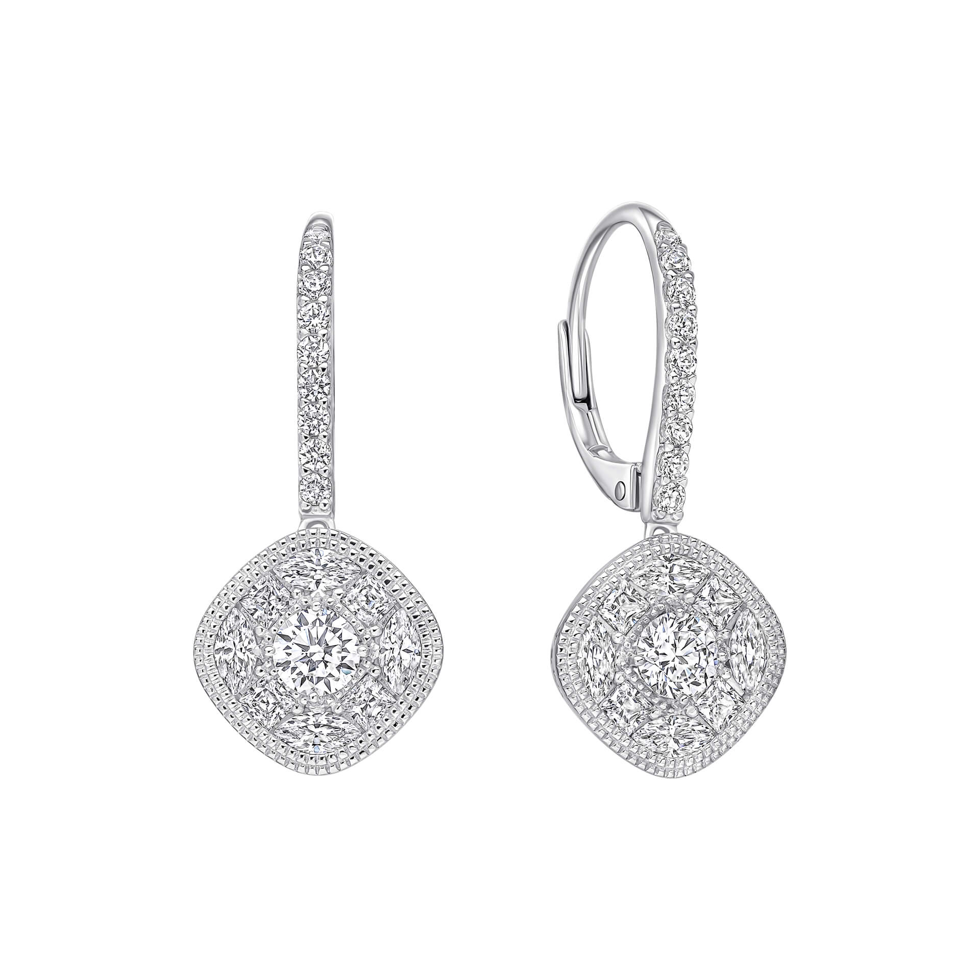 Gecko Jewellery Pave Stippled French Hook Earrings in Sterling Silver