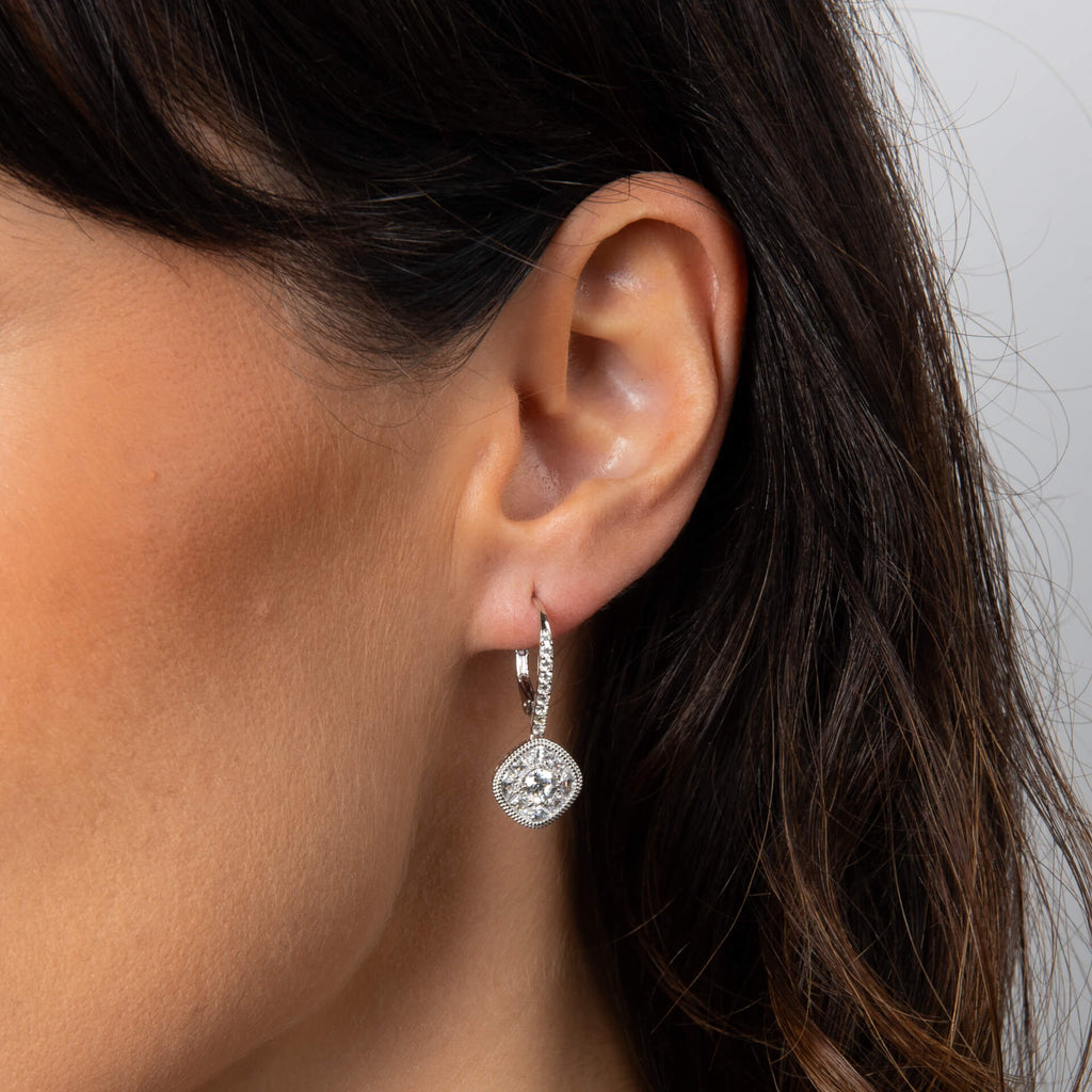 Gecko Jewellery Pave Stippled French Hook Earrings in Sterling Silver