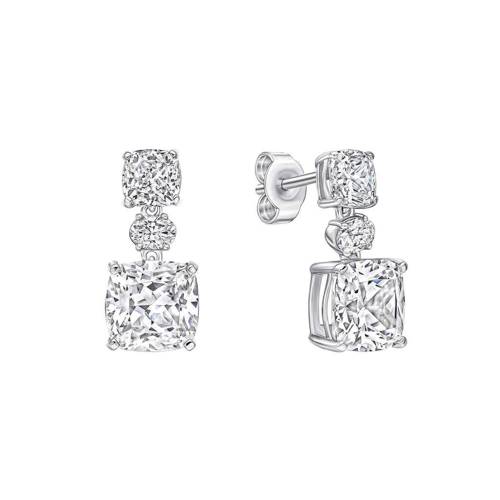 Gecko Jewellery Radiant & Oval Cut Zirconia Drop Earrings in Silver