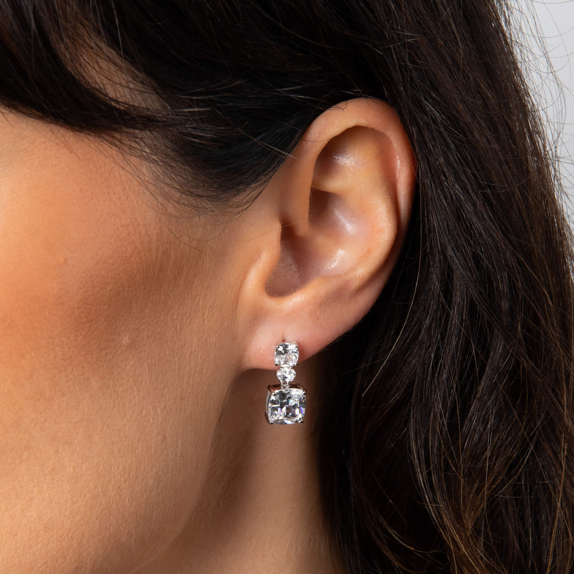 Gecko Jewellery Radiant & Oval Cut Zirconia Drop Earrings in Silver