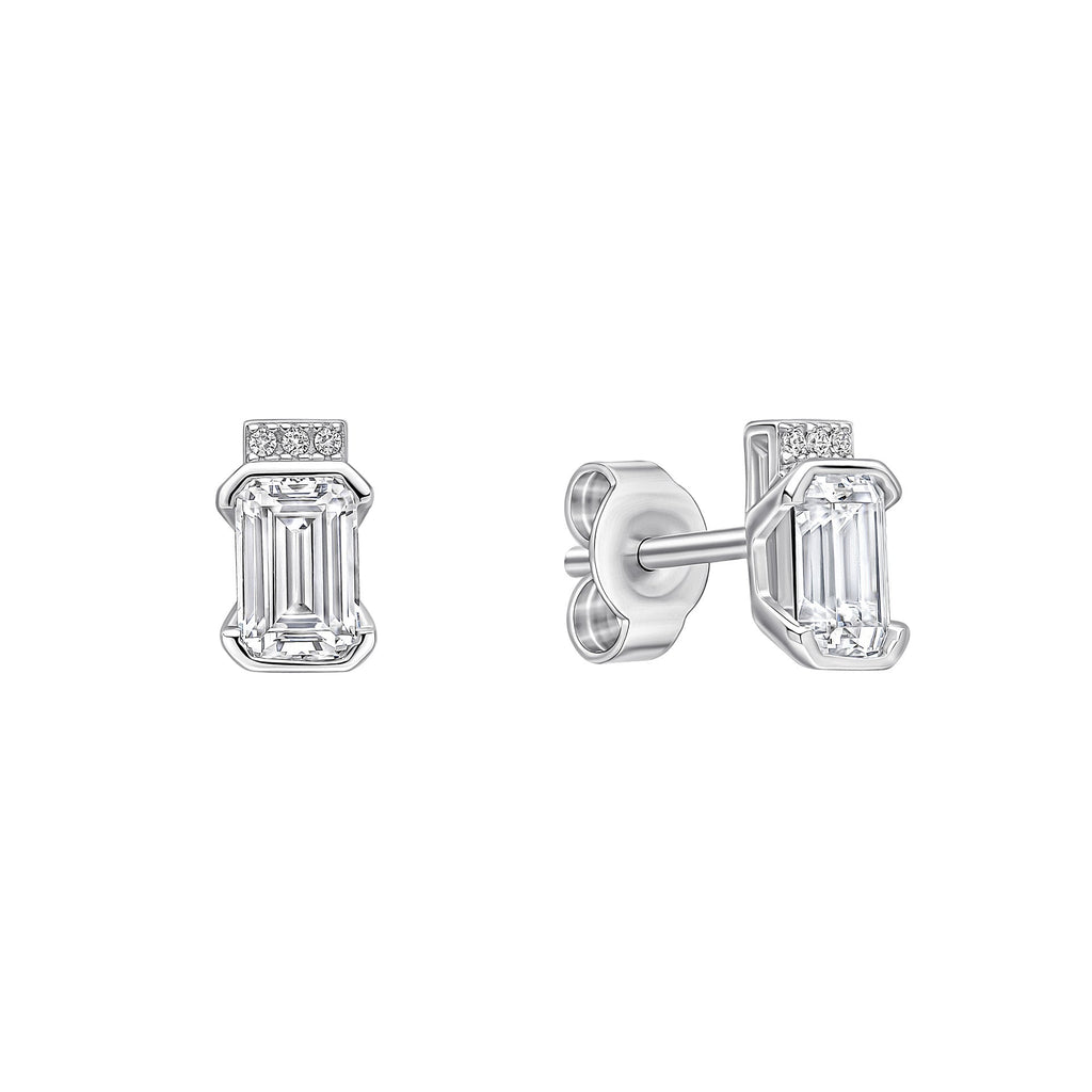 Diamonfire Emerald Cut Half Bezel Stud Earrings in Sterling Silver