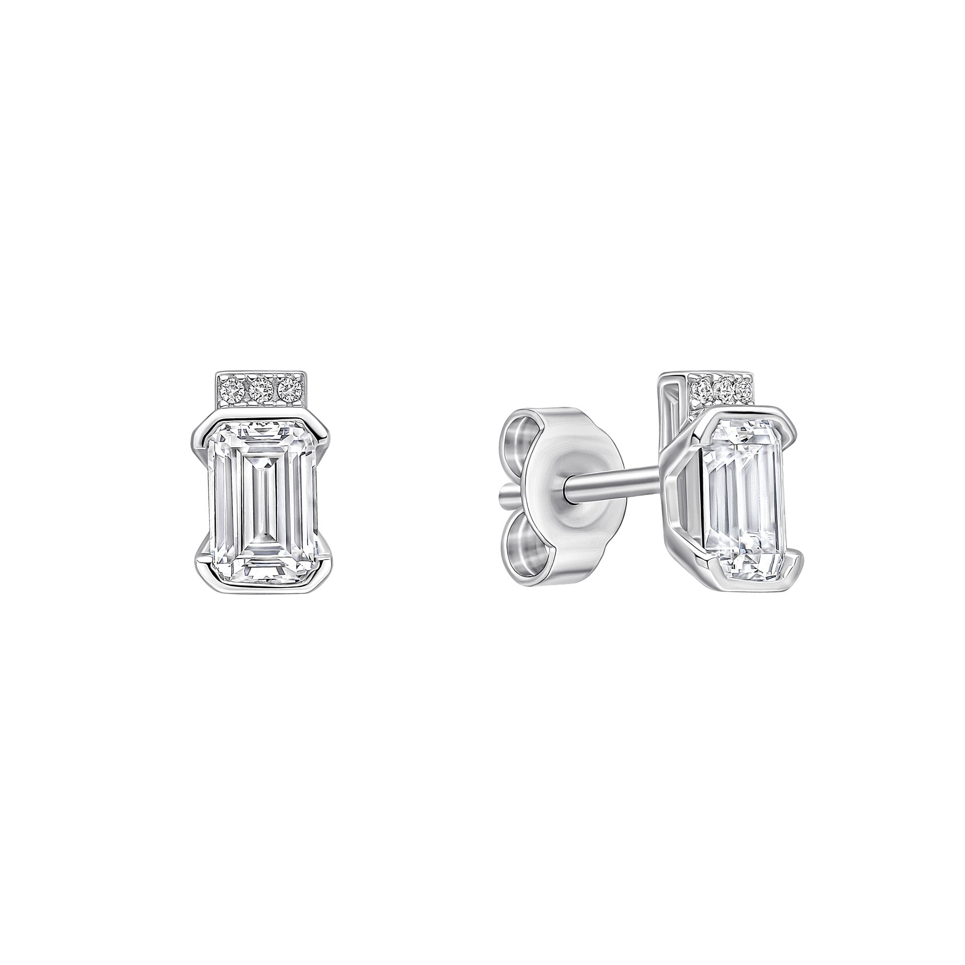 Diamonfire Emerald Cut Half Bezel Stud Earrings in Sterling Silver