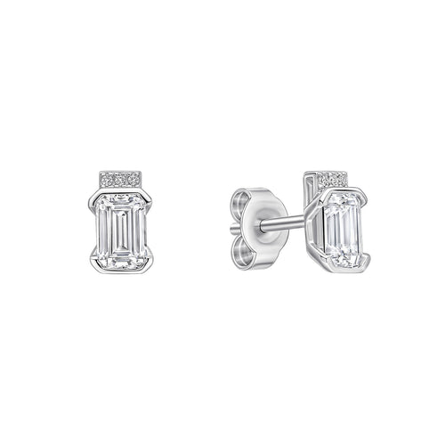 Diamonfire Emerald Cut Half Bezel Stud Earrings in Sterling Silver