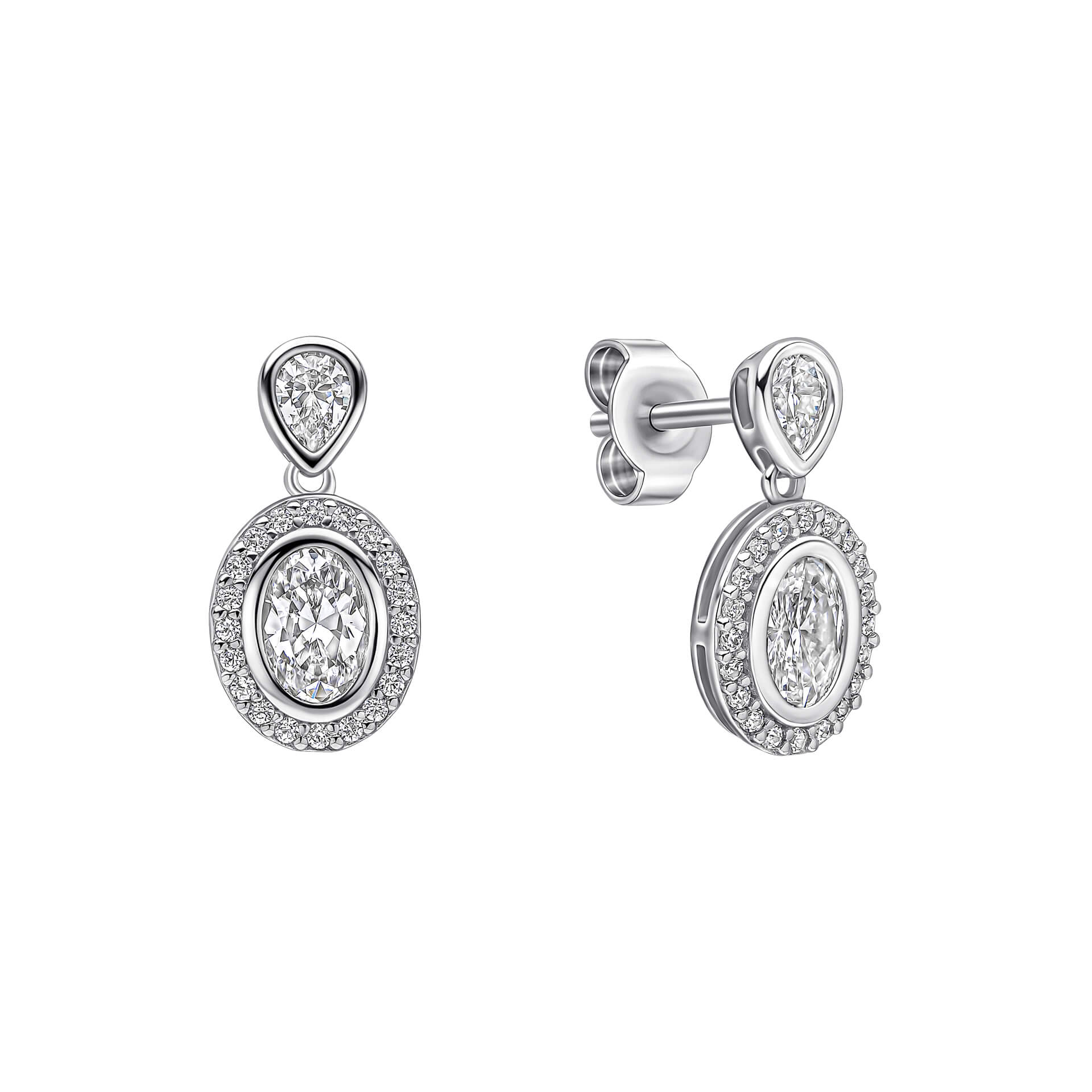 Gecko Jewellery Halo Double Drop Stud Earrings | Sterling Silver Zirconia