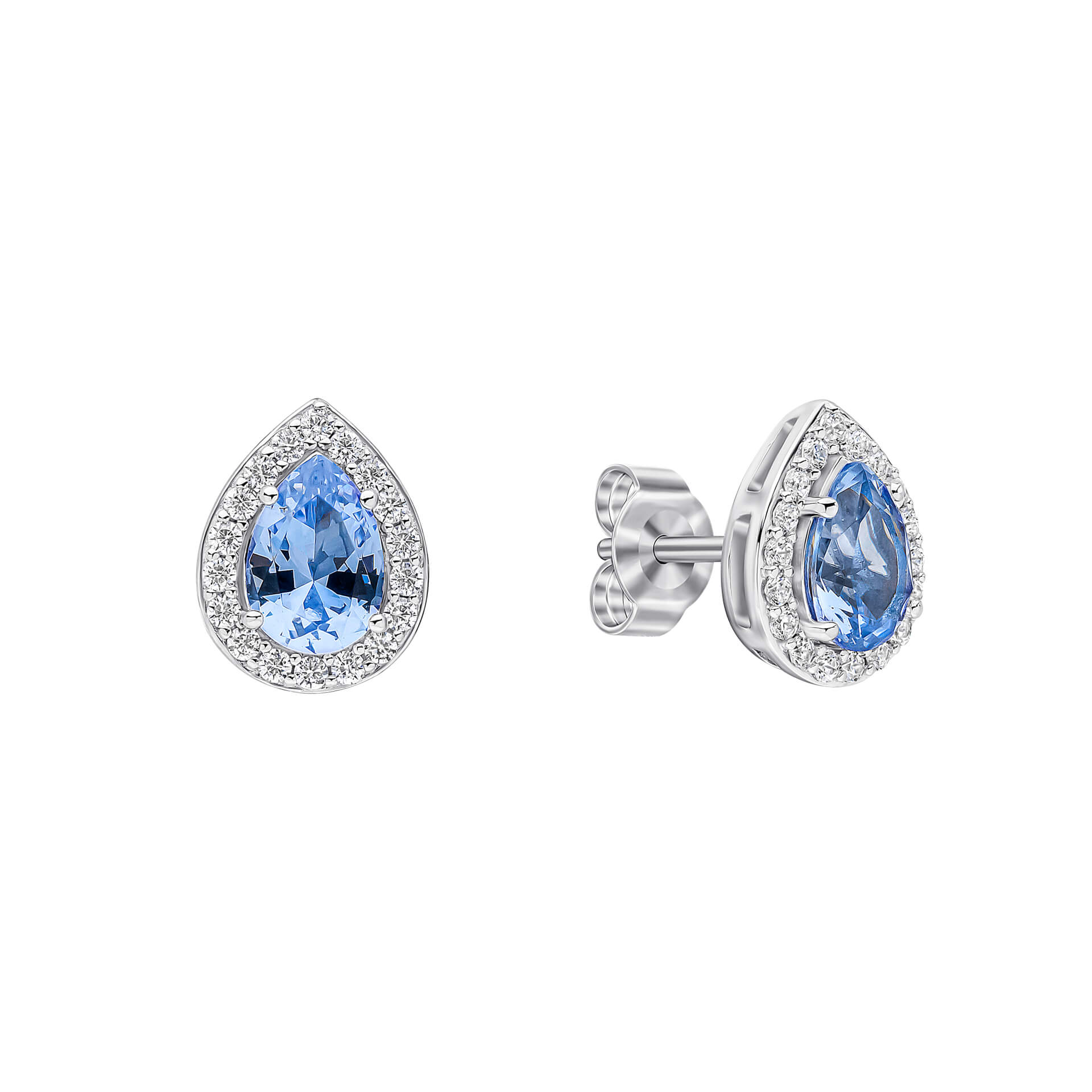 Gecko Jewellery Zirconia Halo Teardrop Stud Earrings in Sterling Silver