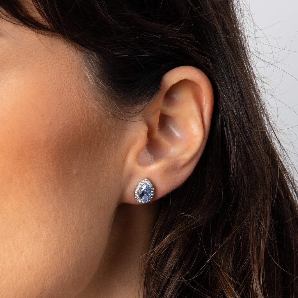 Gecko Jewellery Zirconia Halo Teardrop Stud Earrings in Sterling Silver
