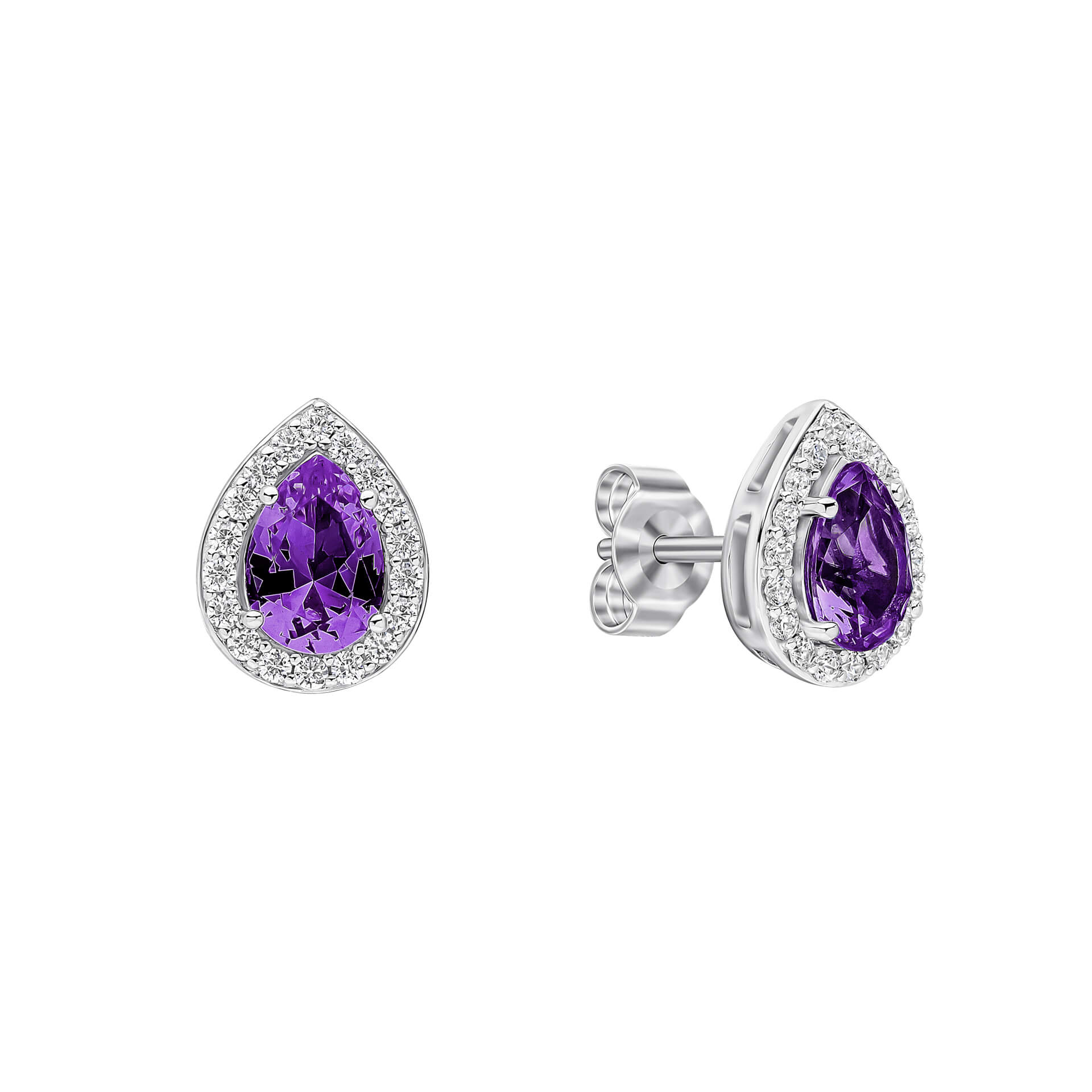 Gecko Jewellery Zirconia Halo Teardrop Stud Earrings in Sterling Silver