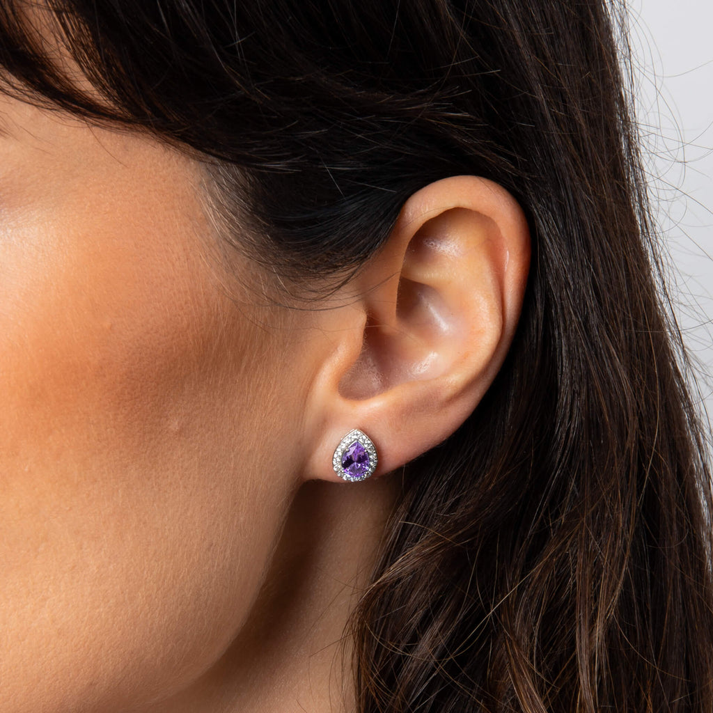 Gecko Jewellery Zirconia Halo Teardrop Stud Earrings in Sterling Silver