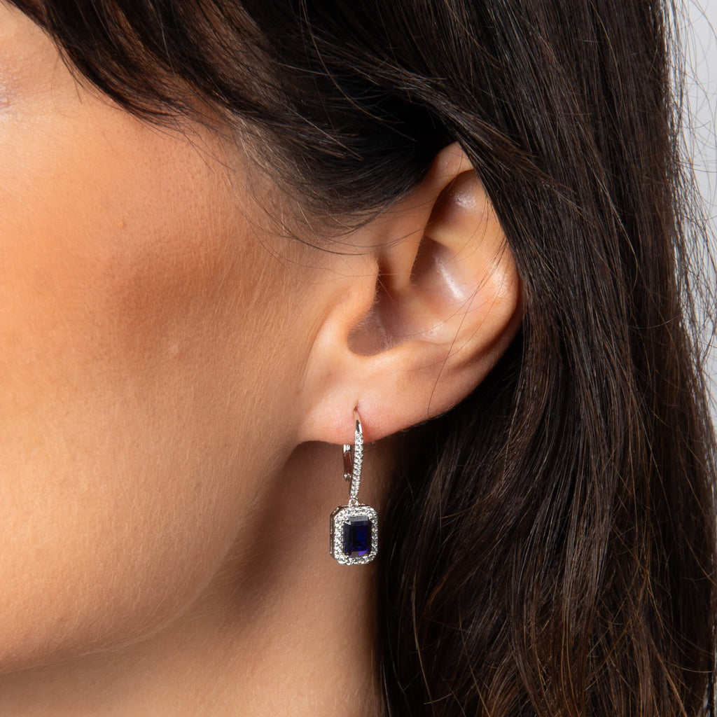 Gecko Jewellery Geometric Halo Drop Earrings | Sterling Silver Zirconia