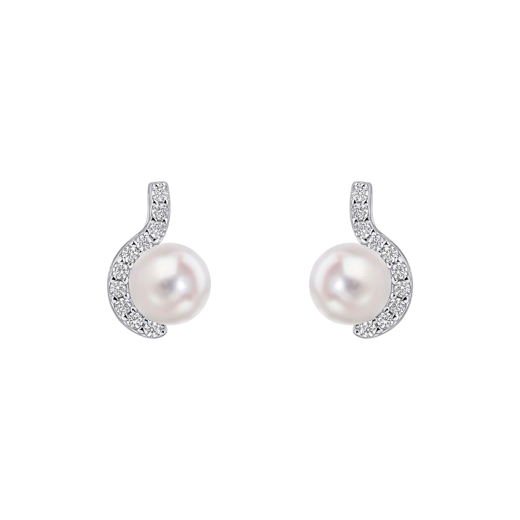 Gecko Jewellery Half Halo Pearl Stud Earrings in Sterling Silver