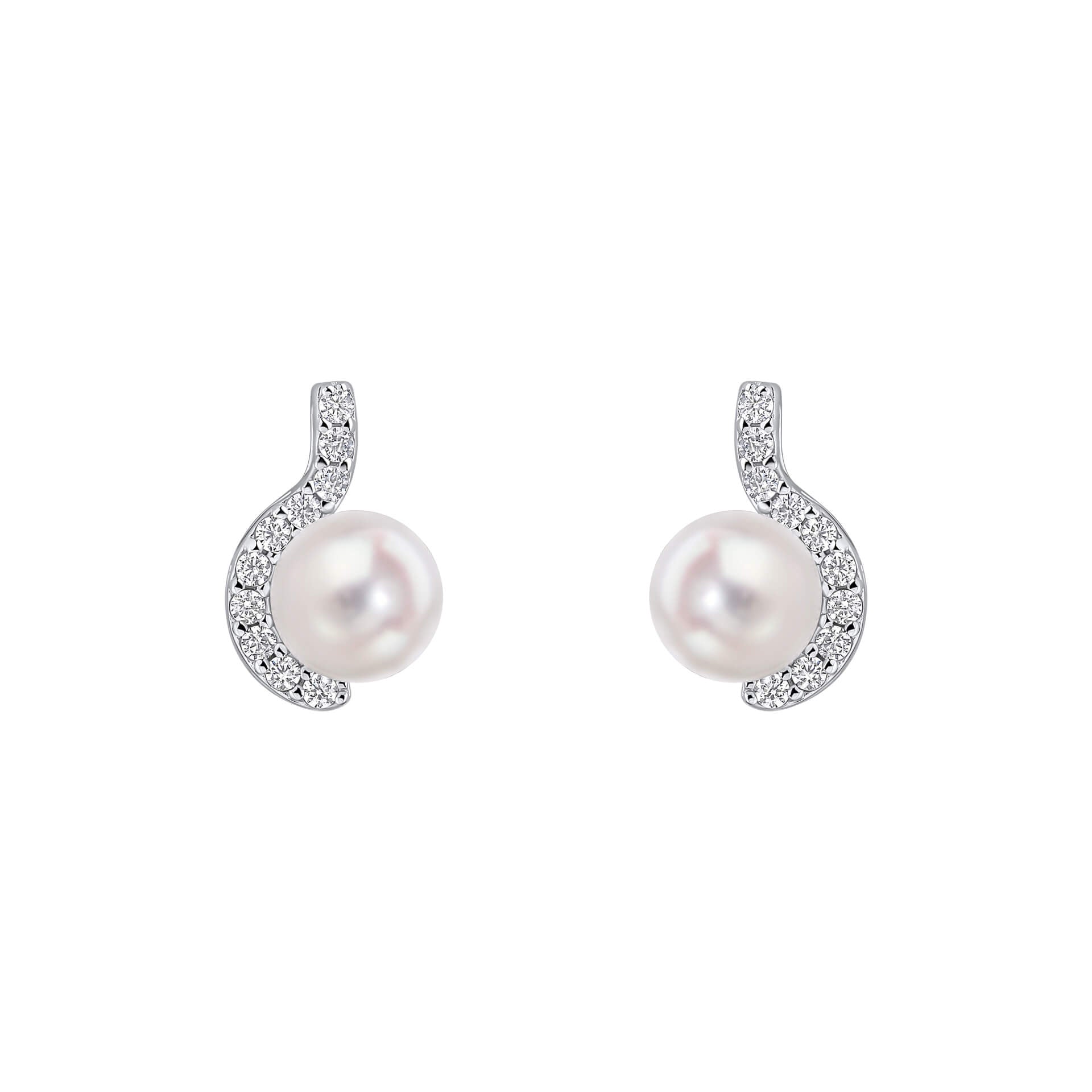 Gecko Jewellery Half Halo Pearl Stud Earrings in Sterling Silver