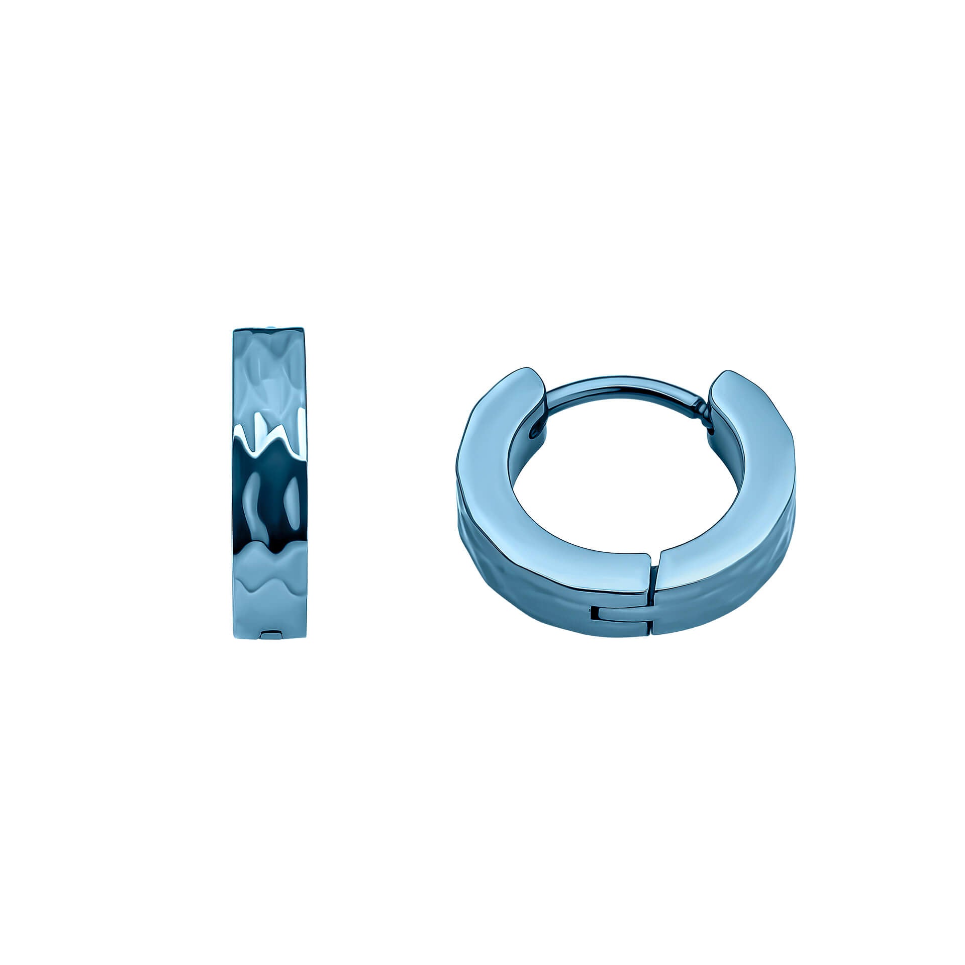 Gecko Jewellery Blue Hammered Stainless Steel Hoop Earrings