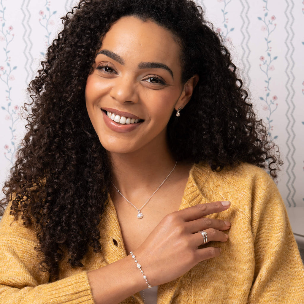 Gecko Jewellery Hartley Check Mabe Pearl Drop Earrings in Silver