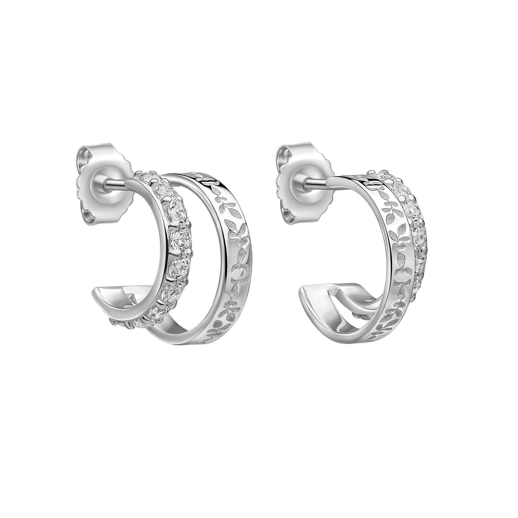 Laura Ashley Foscot Damask White Topaz Hoop Earrings in Sterling Silver