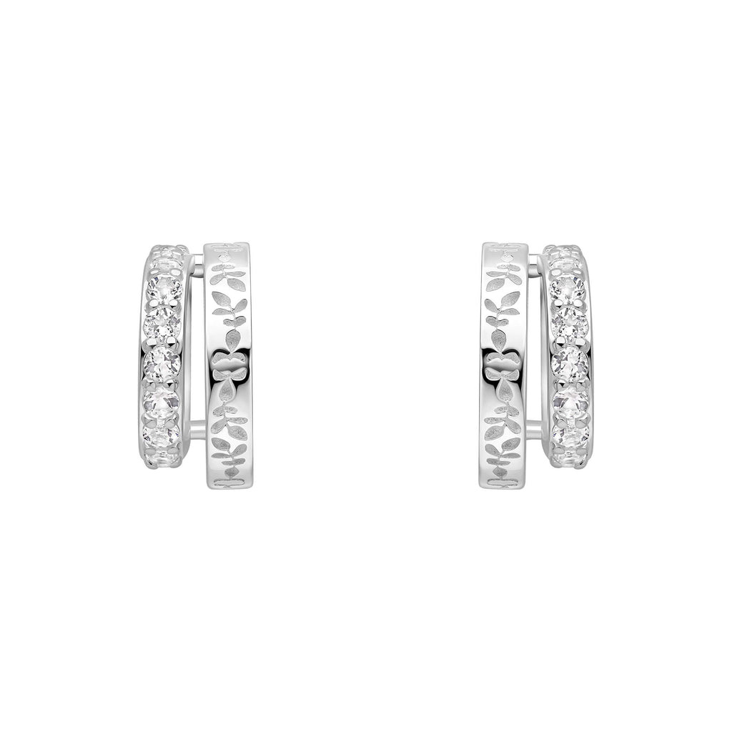 Laura Ashley Foscot Damask White Topaz Hoop Earrings in Sterling Silver