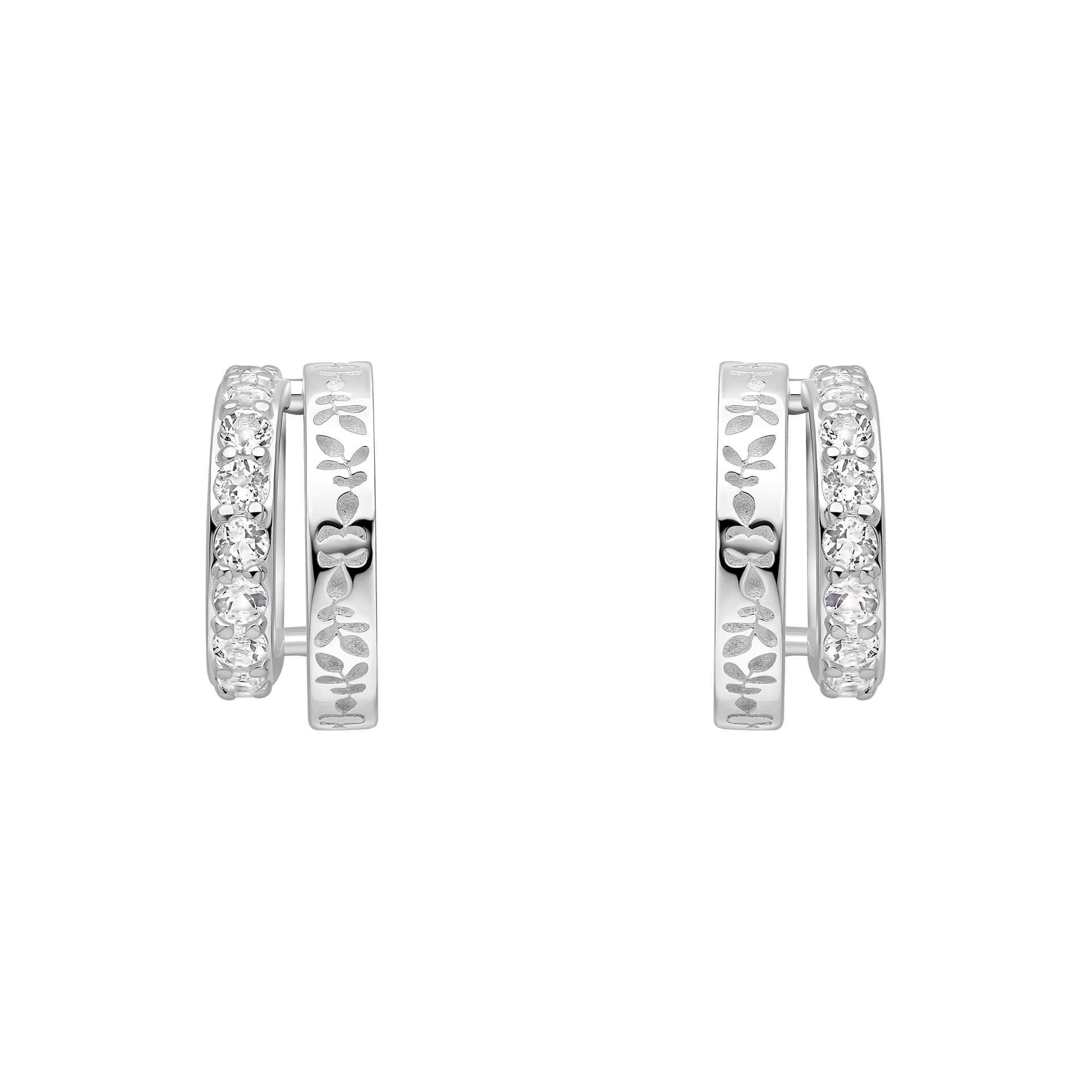 Laura Ashley Foscot Damask White Topaz Hoop Earrings in Sterling Silver