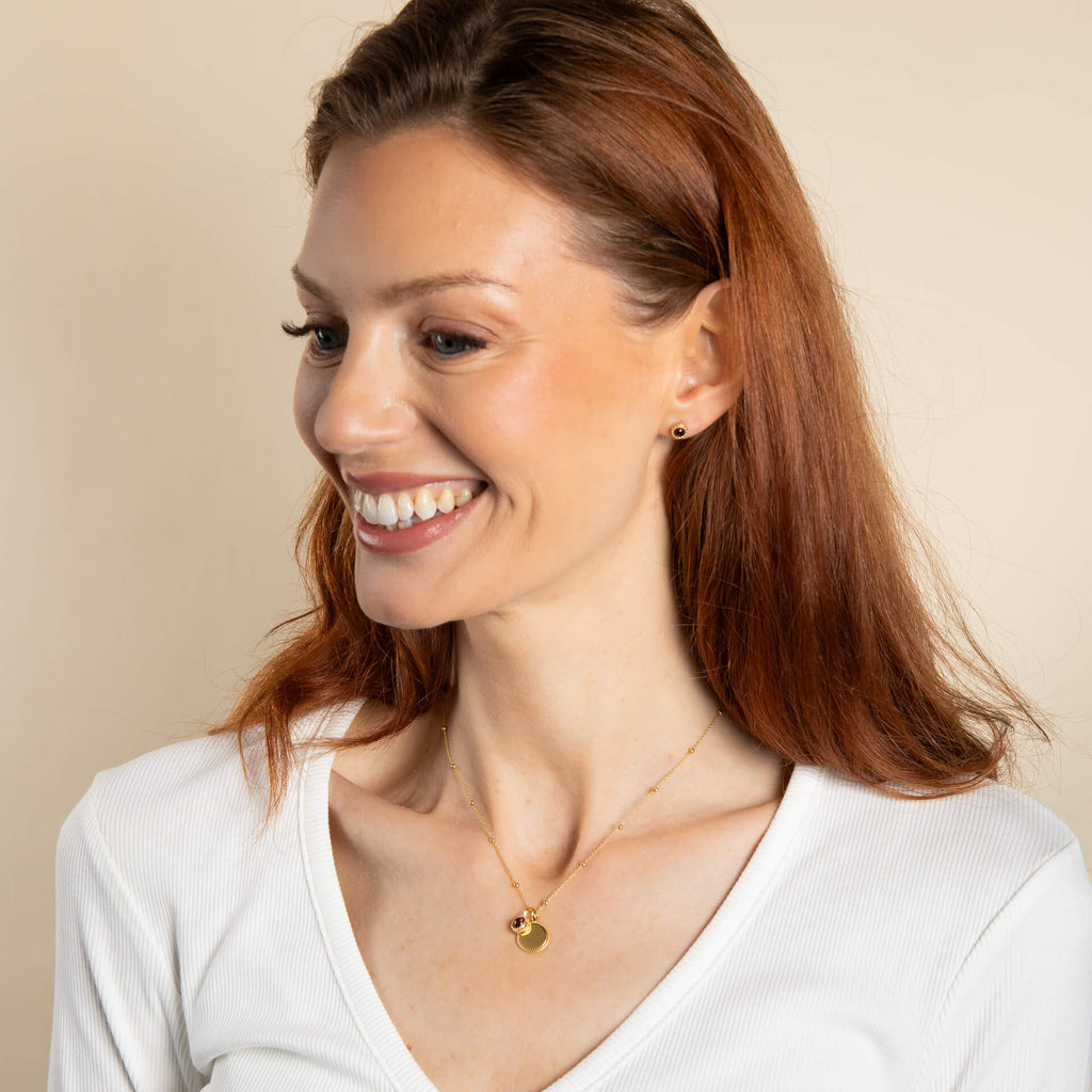 Gecko Jewellery Milgrain Cabochon Birthstone Necklace | Engravable