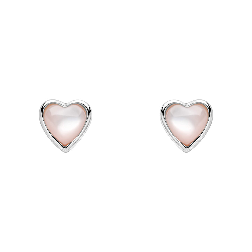 Rosmere Love Heart Stud Earrings in Sterling Silver with Pink Pearl