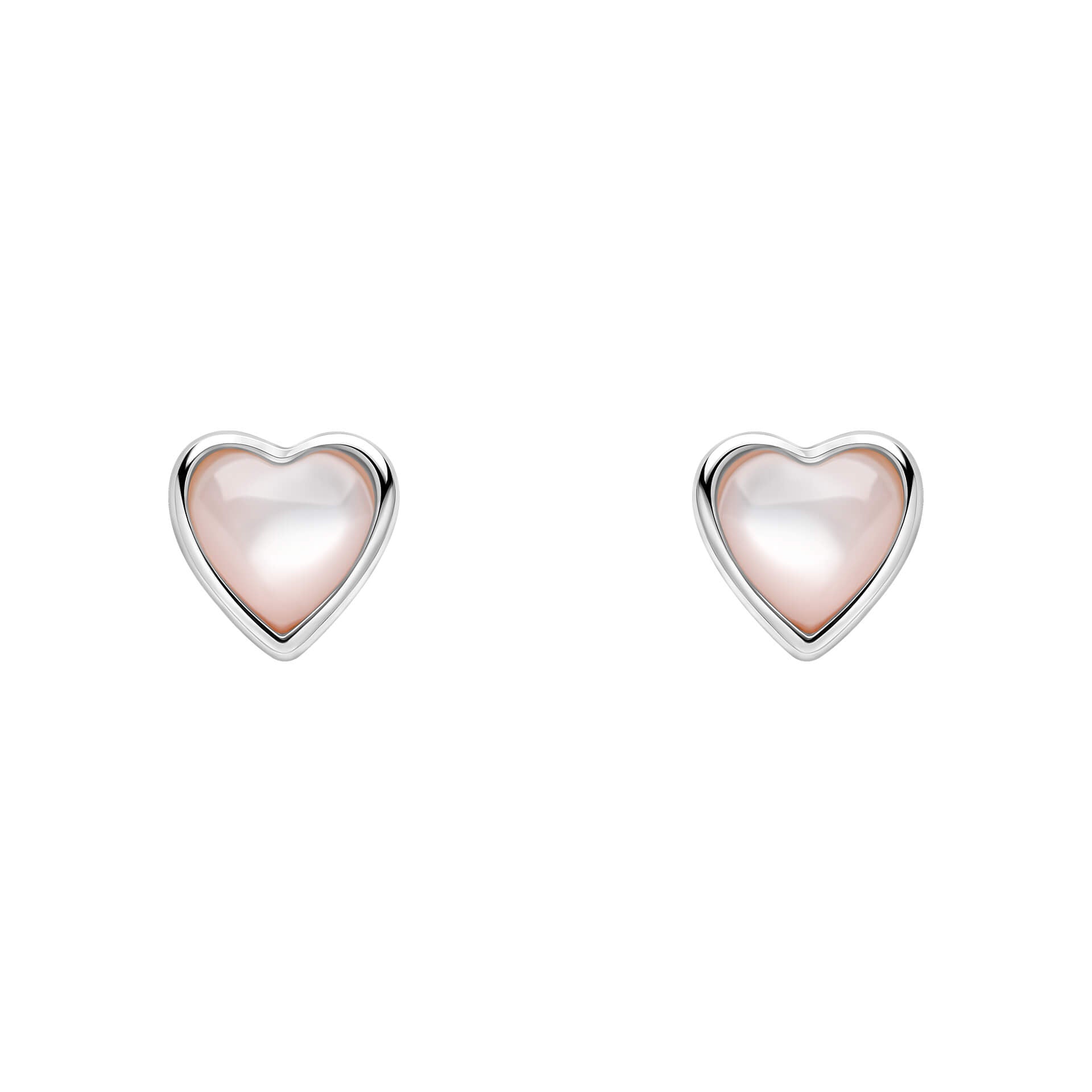Rosmere Love Heart Stud Earrings in Sterling Silver with Pink Pearl