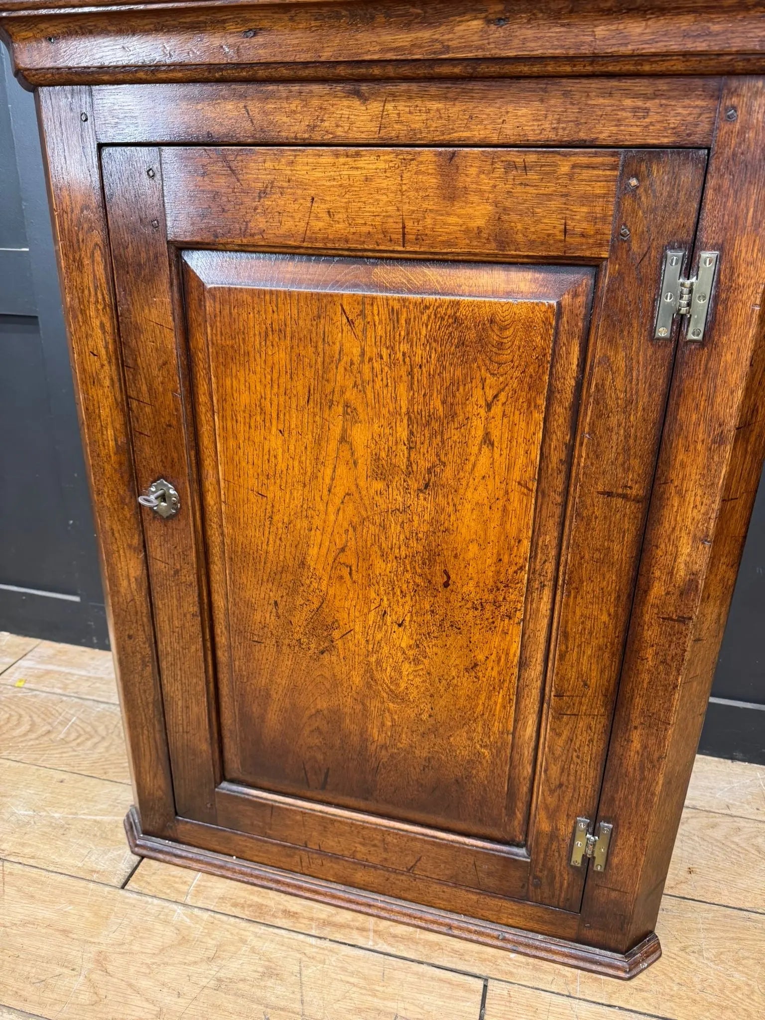 Vintage Wall Mounted Oak Corner Cupboard Cabinet / Farmhouse Cupboard
