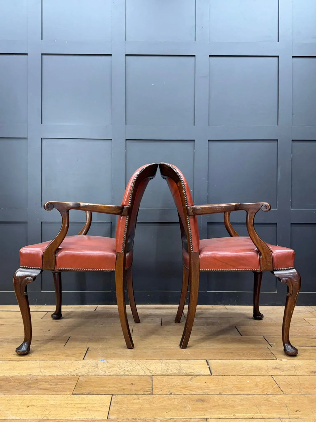 Antique Pair Of Gainsborough Style Mahogany Armchairs Desk Study Carver Chairs