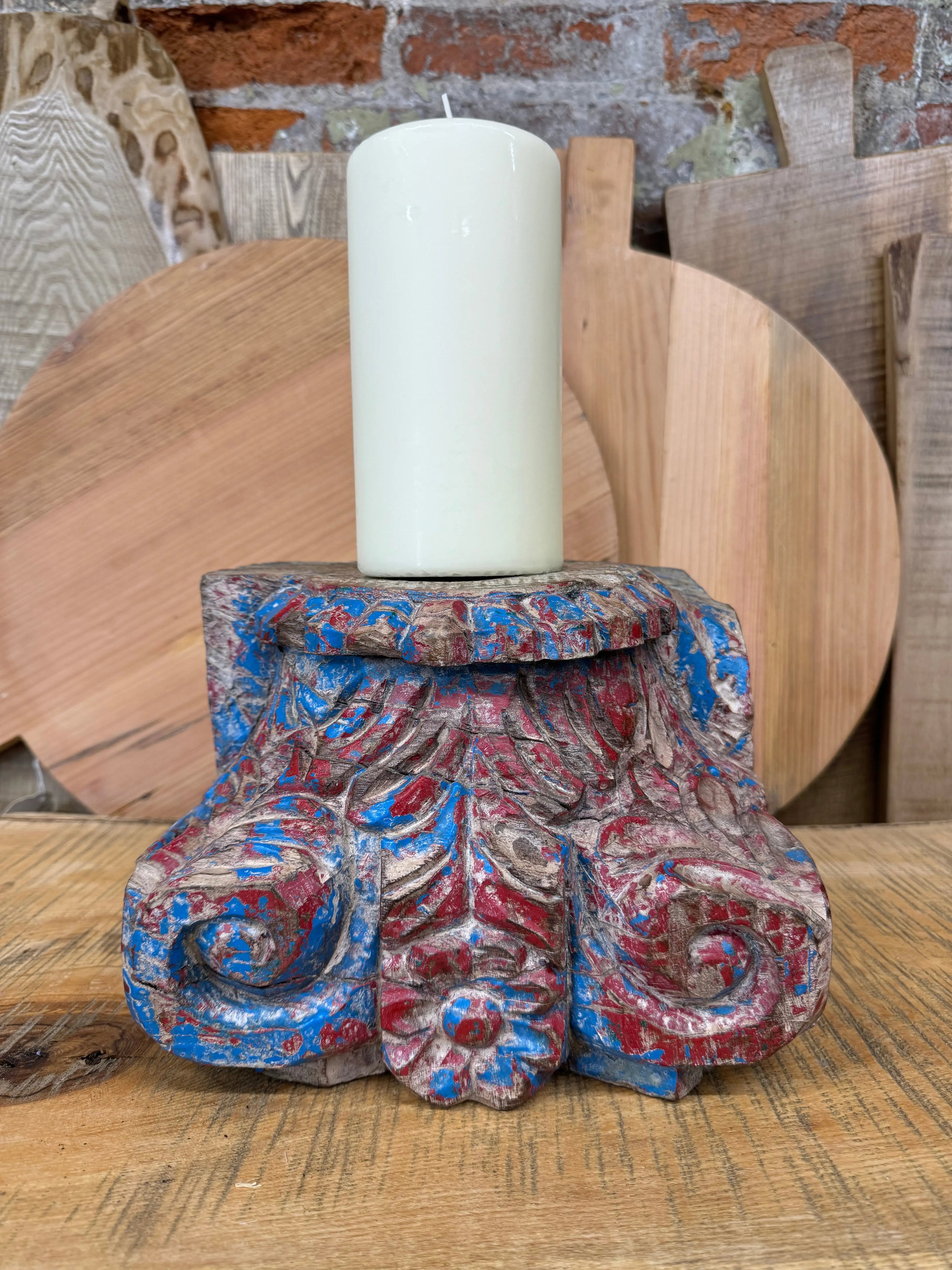 Rustic Reclaimed Wood Indian Pillar Candle Holder | Rustic Warehouse