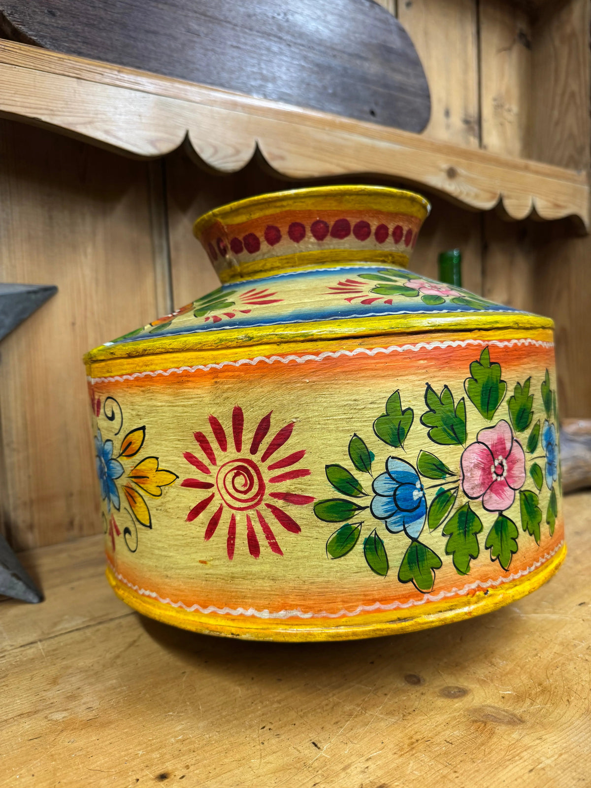 Rustic Warehouse Norfolk Vintage Hand Painted Indian Metal Water Pot