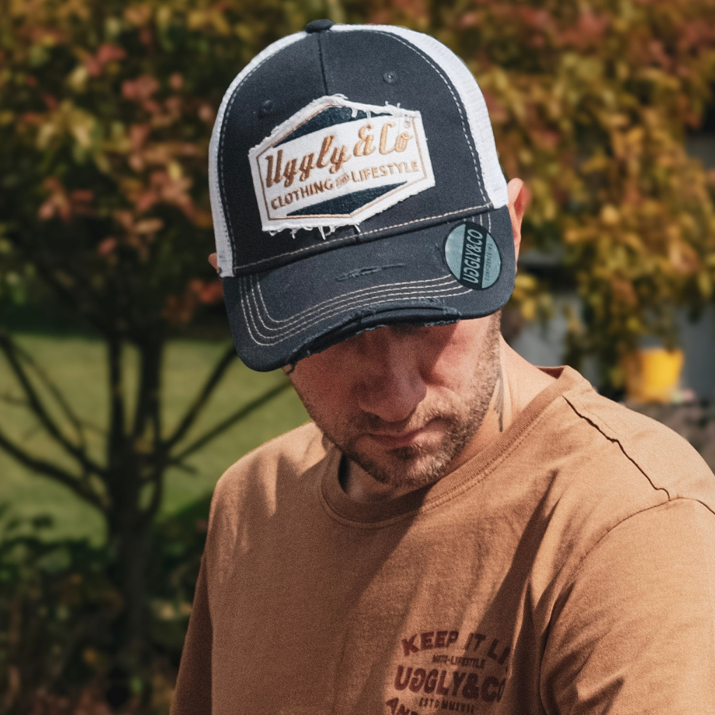 Uggly & Co Night Blue & Gold Distressed Diamond Trucker Hat