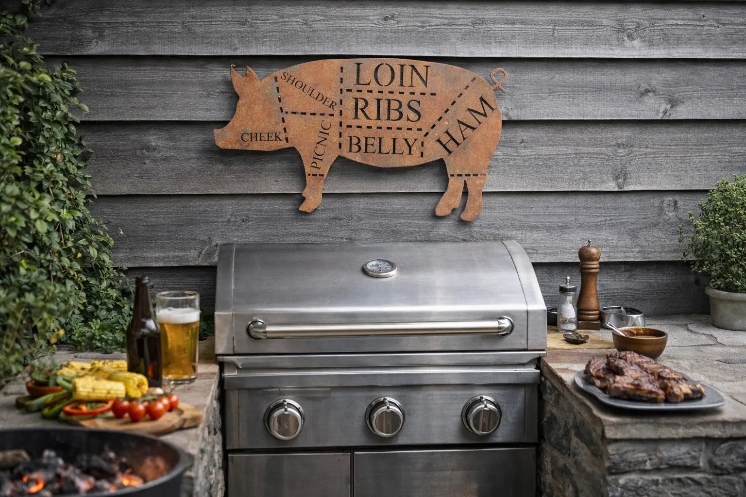 Rustic Warehouse Norfolk Metal Butchers Pig Sign - Steel Wall Art Decor