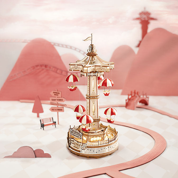 ROKR Parachute Tower 3D Wooden Puzzle DIY Music Box Kit by Snaps