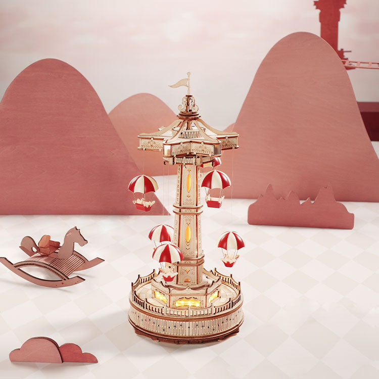 ROKR Parachute Tower 3D Wooden Puzzle DIY Music Box Kit by Snaps