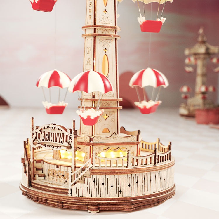 ROKR Parachute Tower 3D Wooden Puzzle DIY Music Box Kit by Snaps