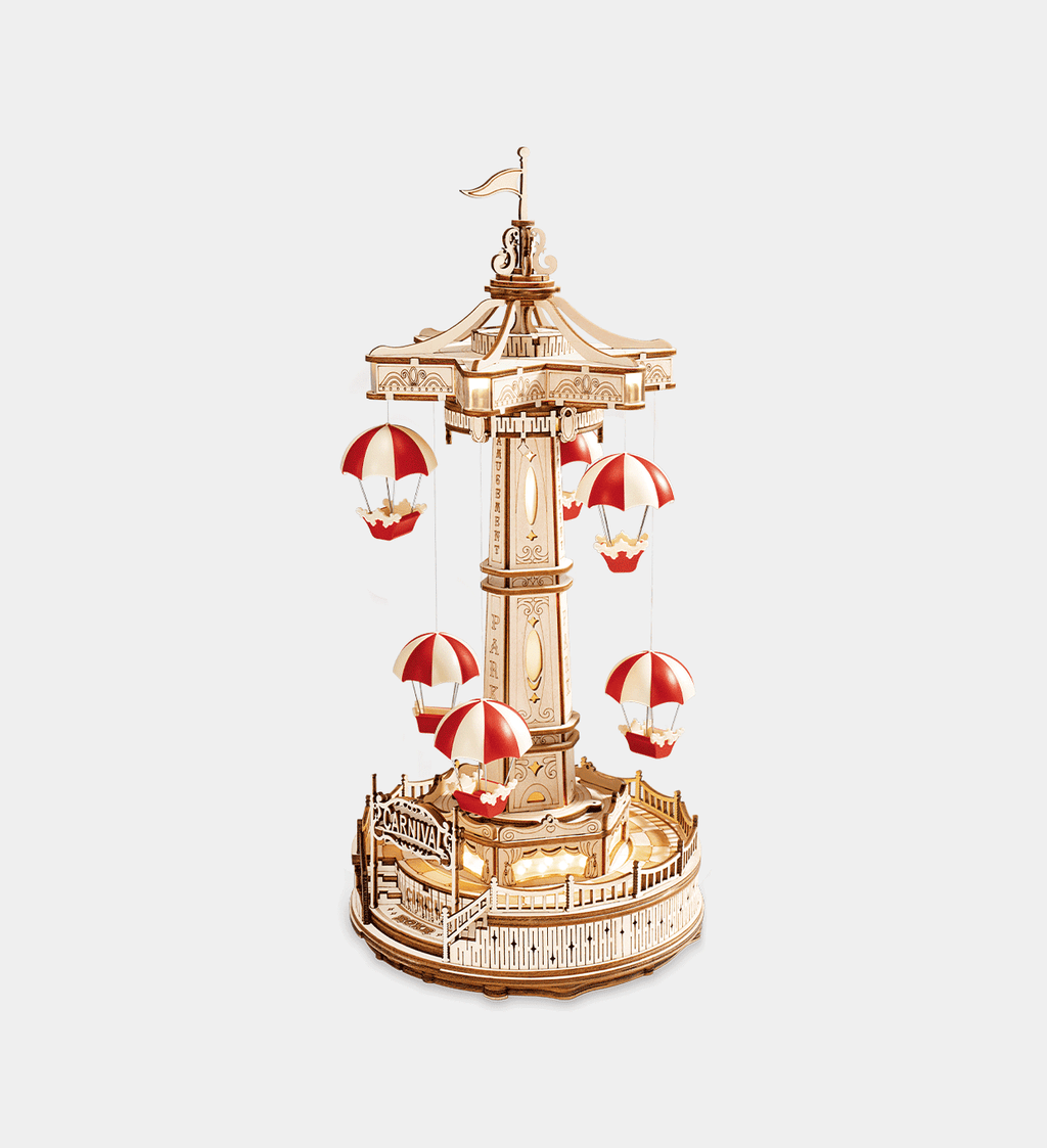ROKR Parachute Tower 3D Wooden Puzzle DIY Music Box Kit by Snaps
